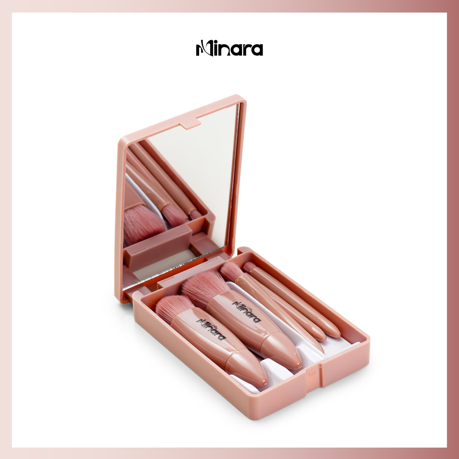 Image of MINARA Travel Friendly Makeup Brush Applicator Set Of 5 Box With Mirror