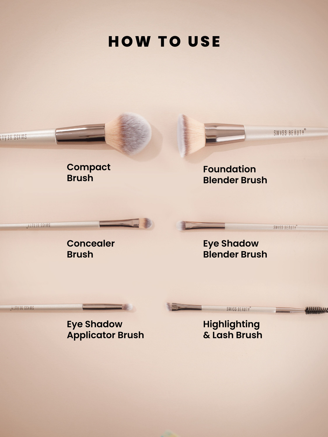 Image of SWISS BEAUTY Professional Makeup Brush Set | 6 Pcs Synthetic Bristles | Face Eye Tools