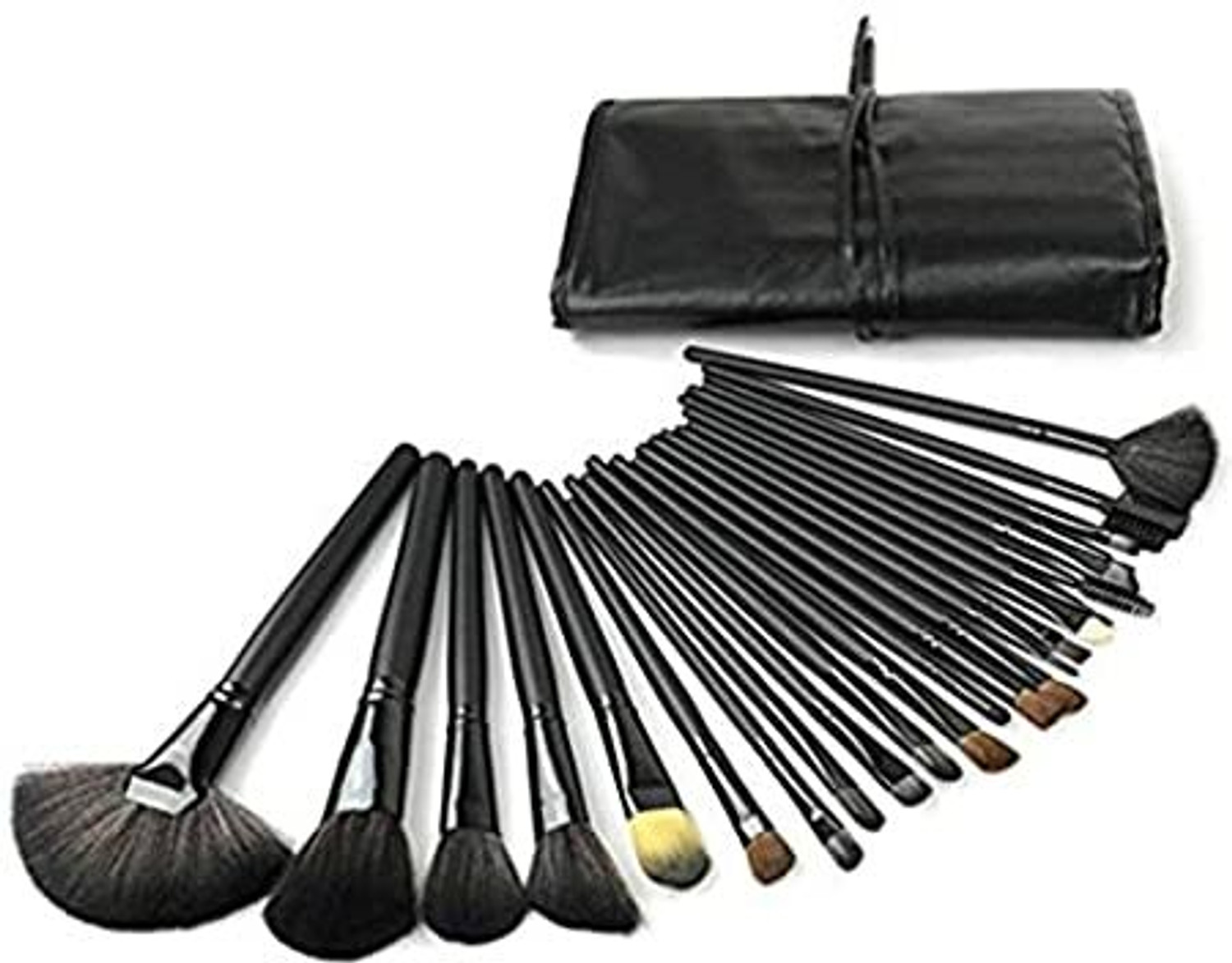 Image of Glowhouse Soft Bristle Makeup Brush Set with PU Leather Case - Black, 24 Pieces