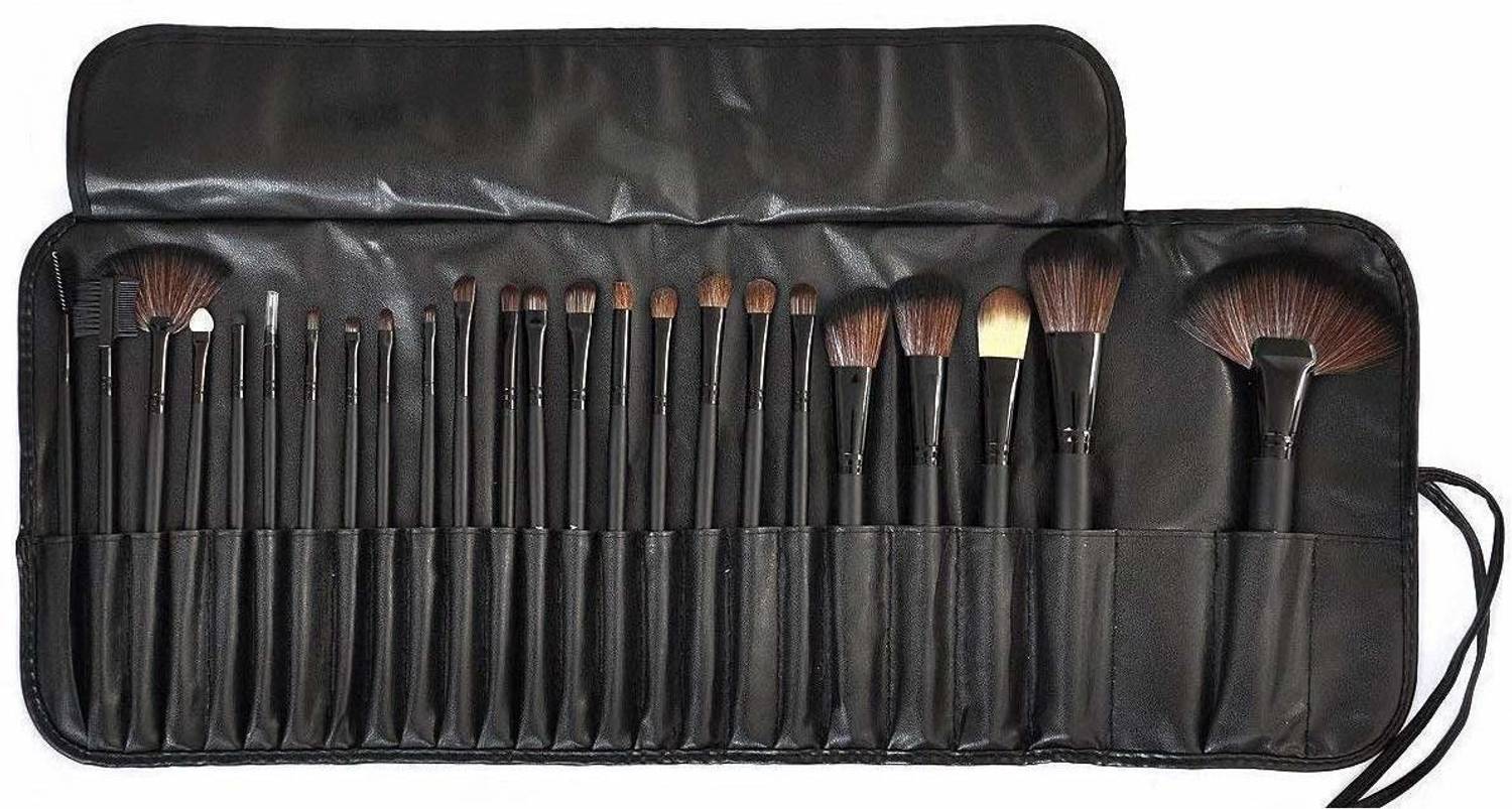 SKINPLUS Professional Wood Make Up Brushes Sets With Leather Stor