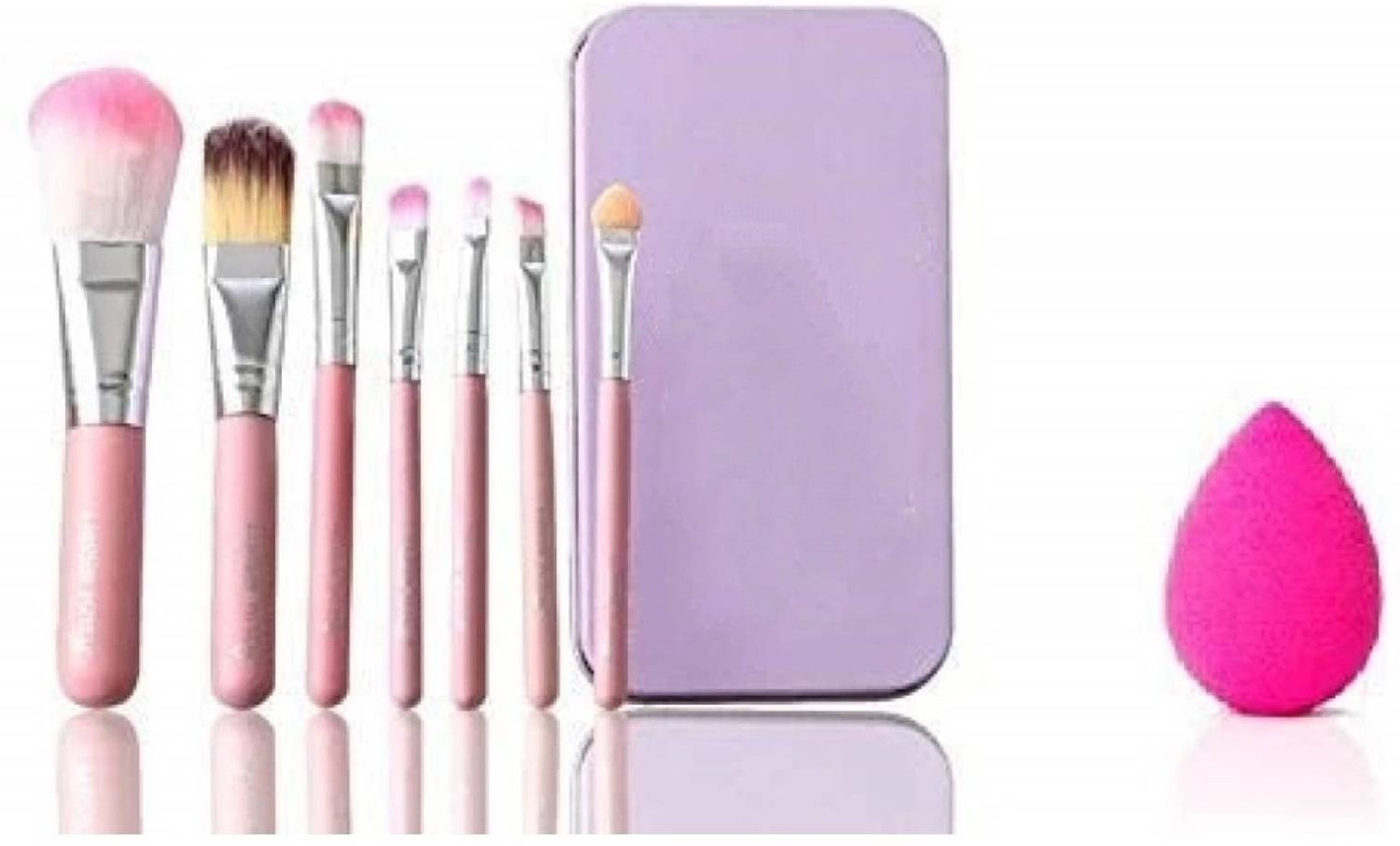 brown blush MAKEUP BRUSHES SET OF 7 PCS WITH MAKEUP BLENDER PUFF