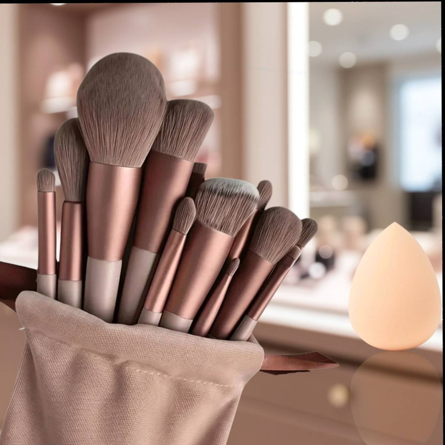 Bluezoo 13-Piece Makeup Brush Set with Beauty Sponge for Face & Eyes (14 pcs)