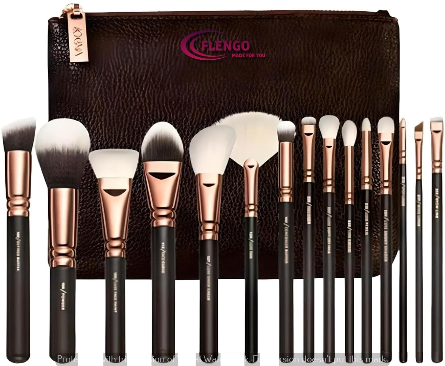 Image of FLENGO; MADE FOR YOU Makeup Brush Applicator Set of 15 with Premium Leather Pouch (Pack of 15)