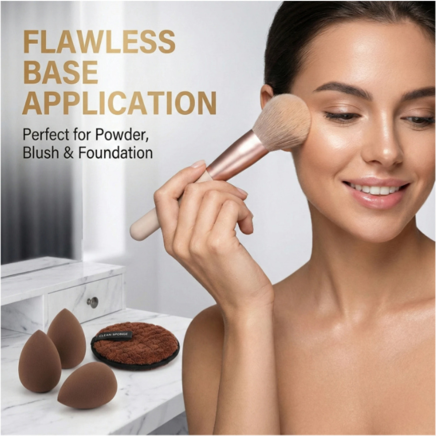 Image of Vidhmahi 17Pc Makeup Kit Set - 13 Brushes, 3 Blenders & Clean Sponge (Coffee)
