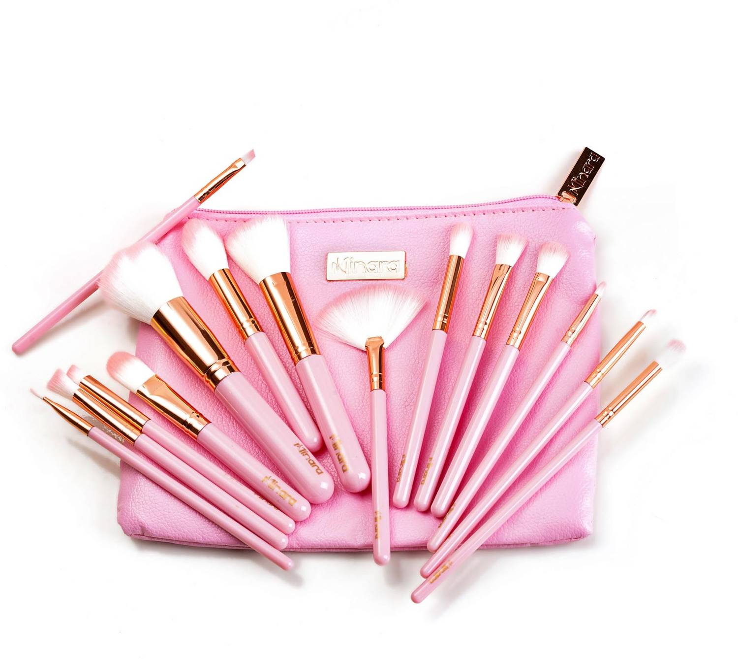 MINARA Makeup Brush Applicator Set of 15 with Premium Leather Pou