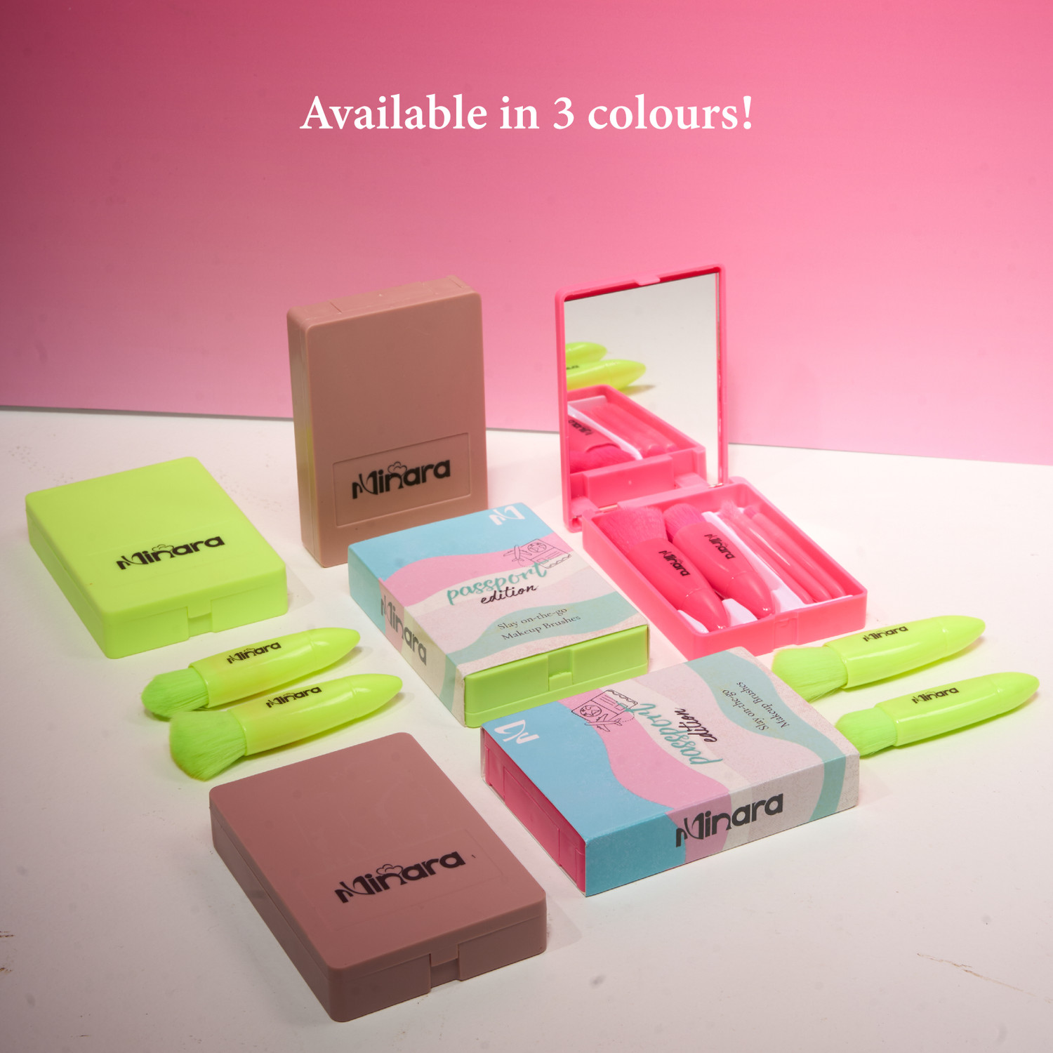 Image of MINARA Travel Friendly Makeup Brush Applicator Set Of 5 Box With Mirror
