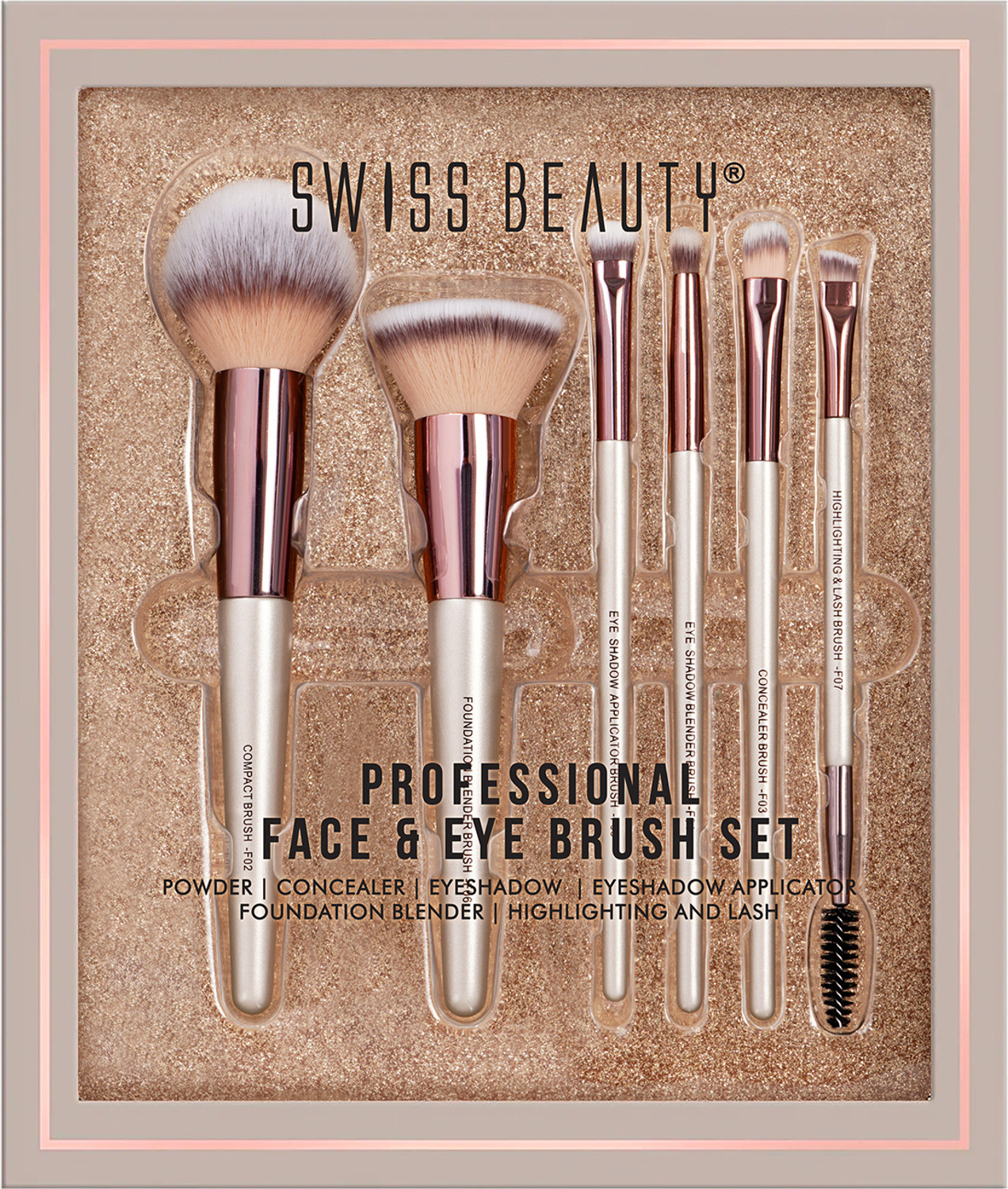 Image of SWISS BEAUTY Professional Makeup Brush Set | 6 Pcs Synthetic Bristles | Face Eye Tools