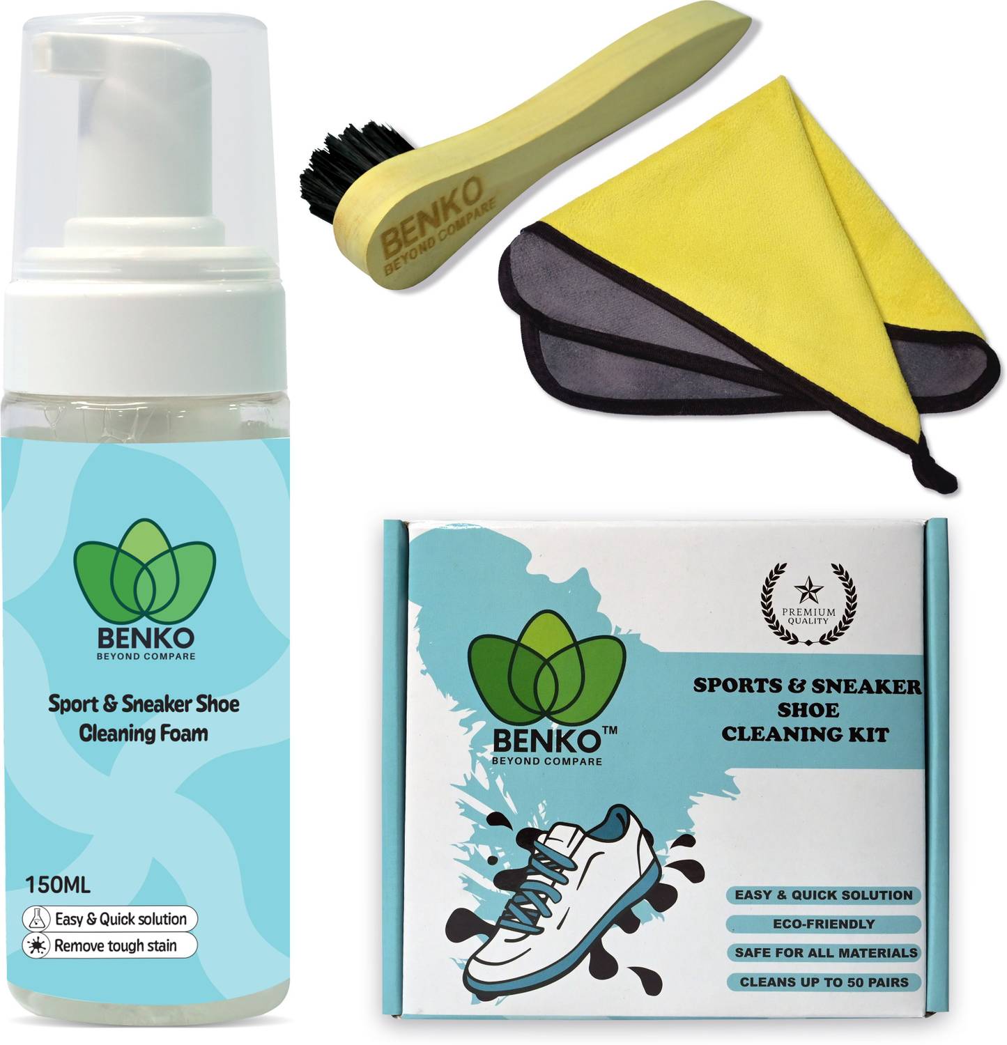 BENKO PREMIUM? SHOE CLEANING KIT (Towel,Soft Cleaning Brush &150ML Shoe Foam Cleaner) Shoe Care Kit