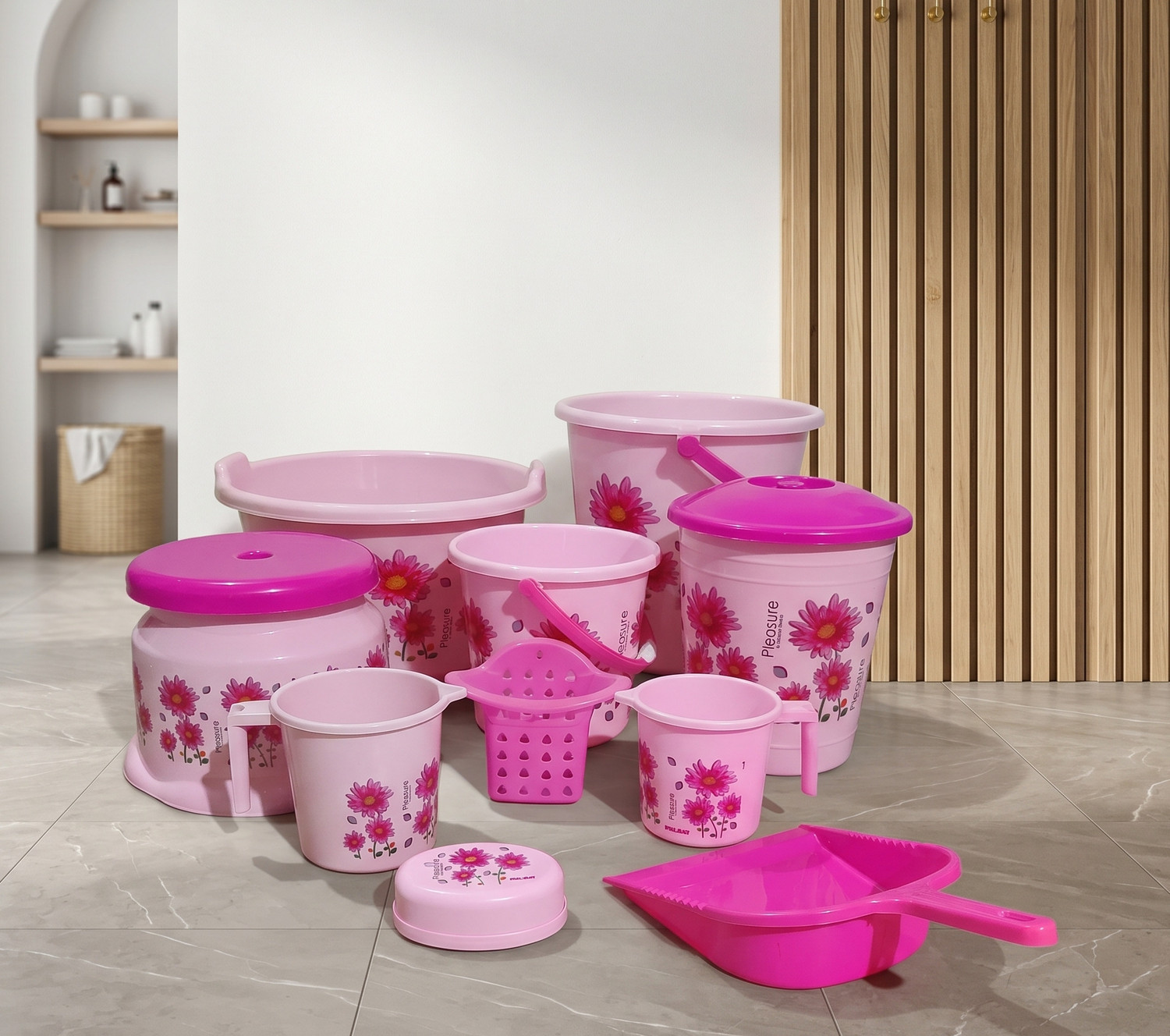 Image of himalay thermoplast 10 Pcs Bucket Set / Bucket for Bathroom / Bucket / Bathroom Bucket Set / 20 L Plastic Bucket