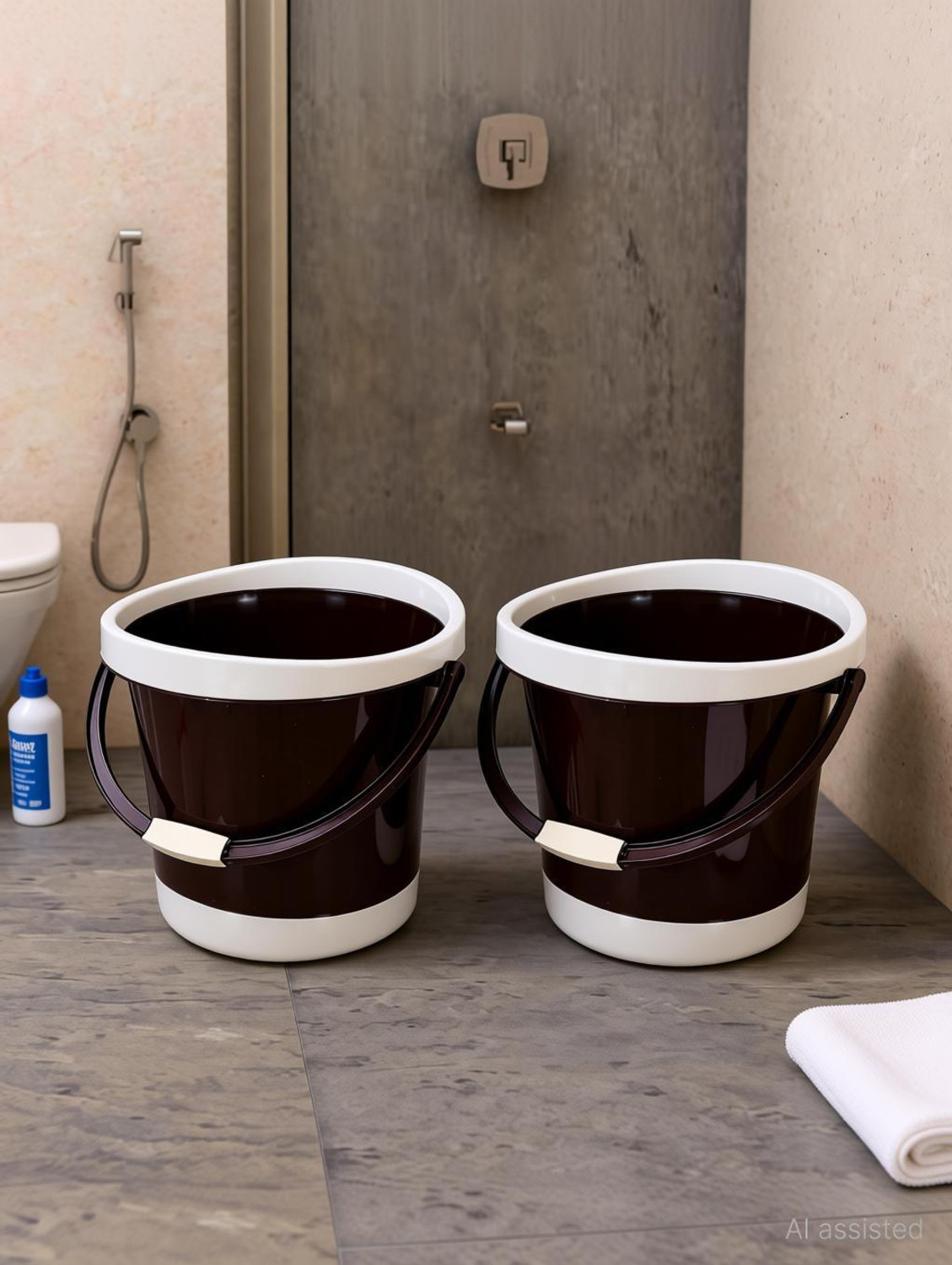 Image of HOMESTIC Plastic Unbreakable Strong Bathroom Bucket With Handle,18 Ltr,Pack of 2 (Brown) 18 L Plastic Bucket
