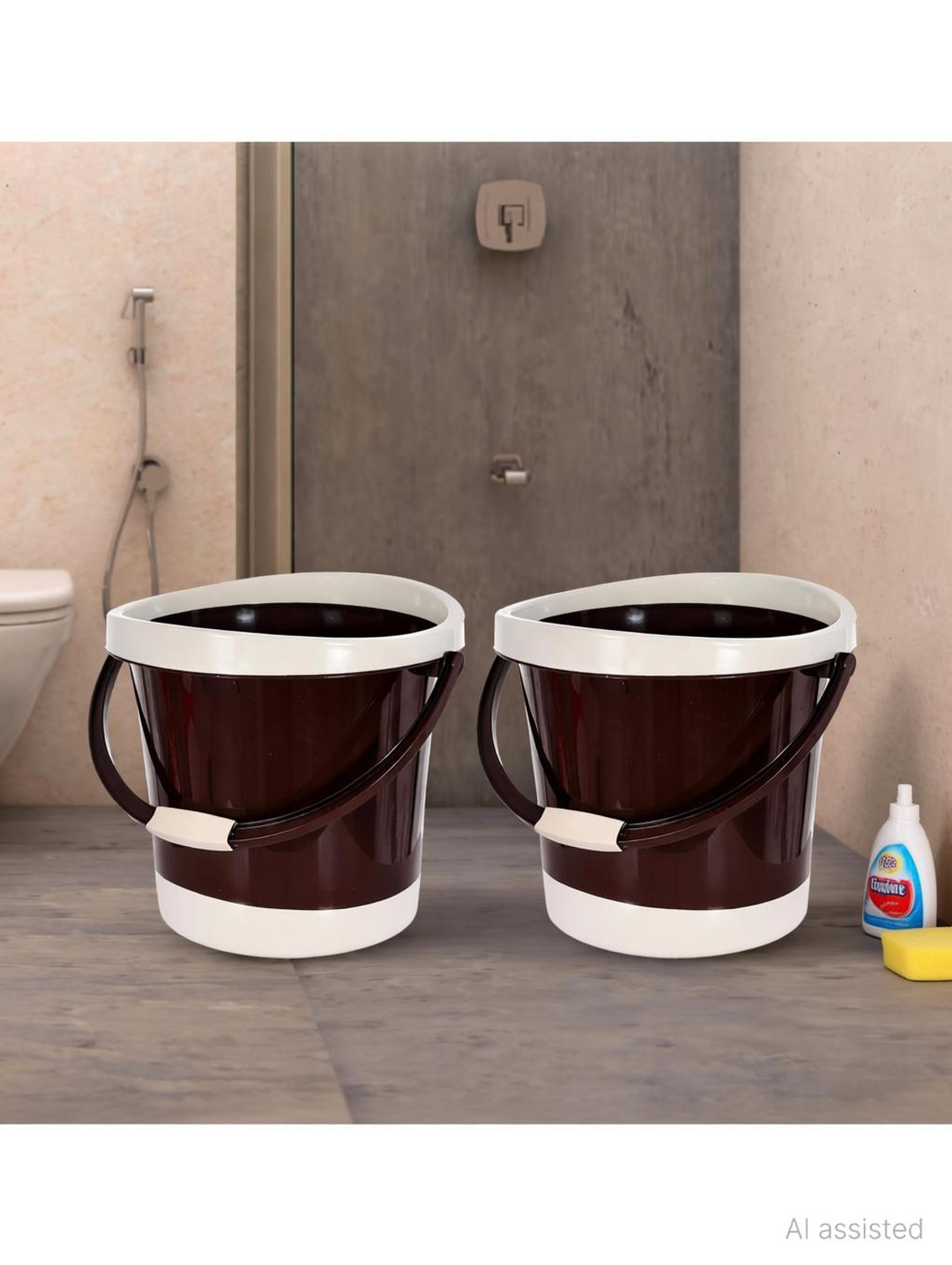 Image of HOMESTIC Plastic Unbreakable Strong Bathroom Bucket With Handle,18 Ltr,Pack of 2 (Brown) 18 L Plastic Bucket