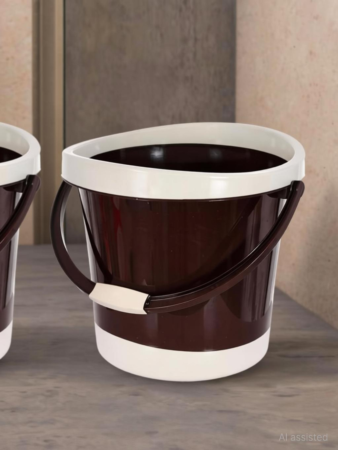 Image of HOMESTIC Plastic Unbreakable Strong Bathroom Bucket With Handle,18 Ltr,Pack of 2 (Brown) 18 L Plastic Bucket