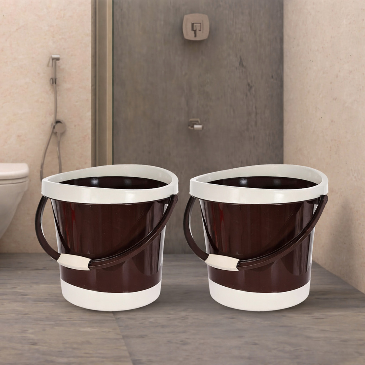 Image of HOMESTIC Plastic Unbreakable Strong Bathroom Bucket With Handle,18 Ltr,Pack of 2 (Brown) 18 L Plastic Bucket