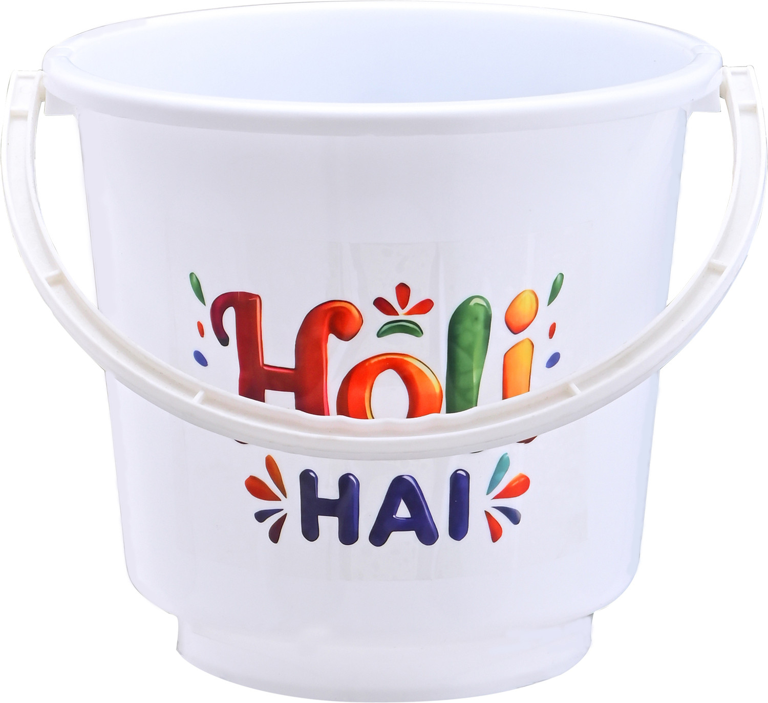 Image of KUBER INDUSTRIES 13 Ltr Pichkari Water Bucket for Holi | Holi Hai Printed | White 13 L Plastic Bucket
