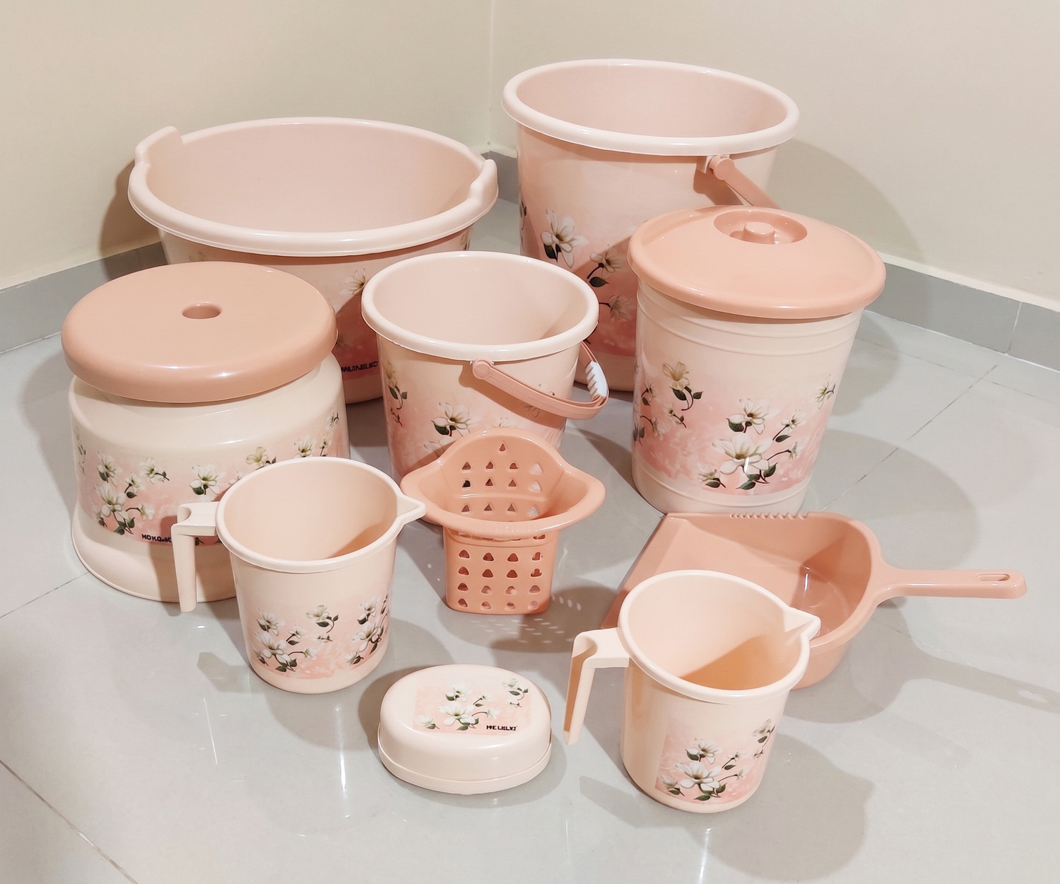 Image of himalay thermoplast 10 Pcs Baby Pink Set / Bucket for Bathroom / Bathroom Bucket Set / 20 L Plastic Bucket