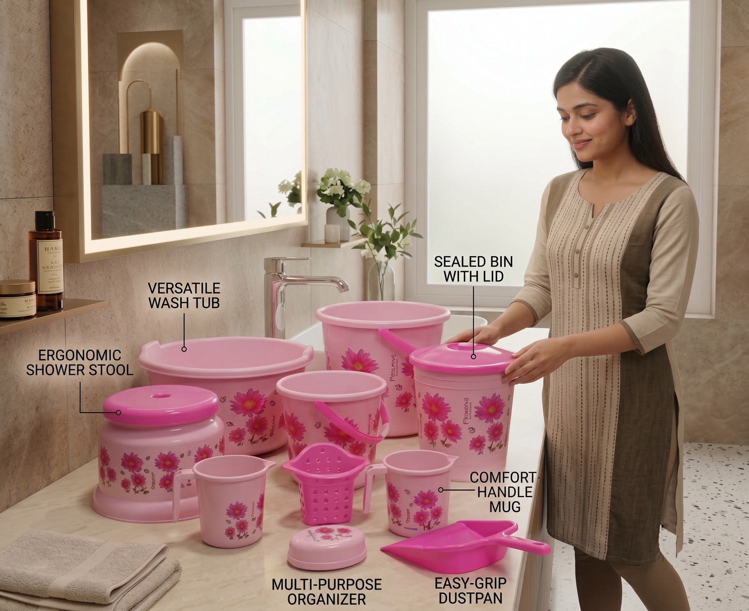 Image of himalay thermoplast 10 Pcs Bucket Set / Bucket for Bathroom / Bucket / Bathroom Bucket Set / 20 L Plastic Bucket
