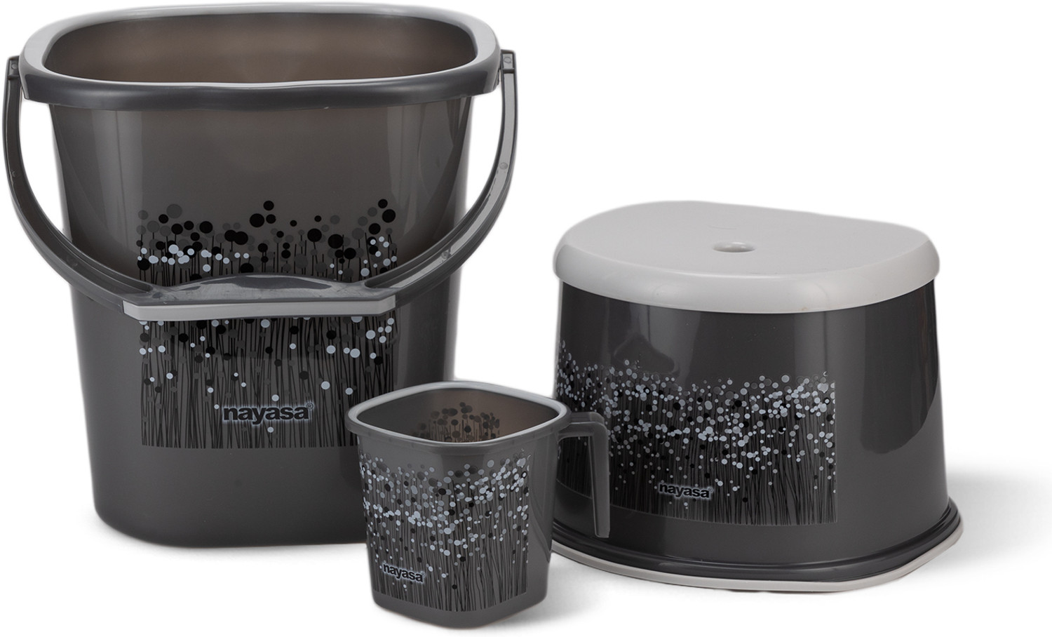 Image of NAYASA Funk Square 3 Pcs Bath Set | Sturdy and Durable | Bkt 25 L+Mug 1.5 L+508 Patla | 25 Ltr Bkt + 1.5 Mug + 508 Patla Plastic Bucket