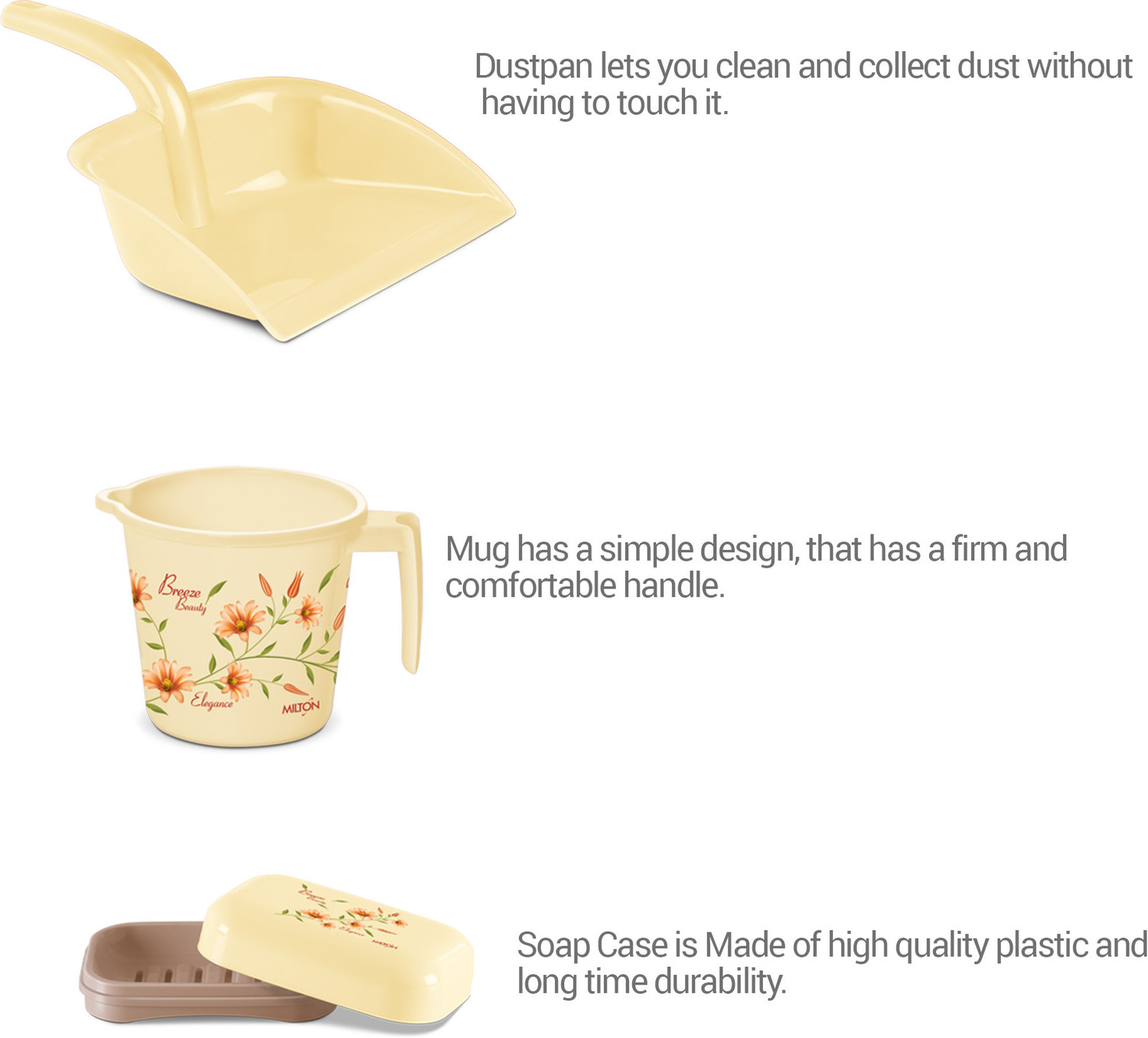 Image of MILTON Elegance Waste Paper Plastic Bath Set of 7 , Elegance 18 L Plastic Bucket