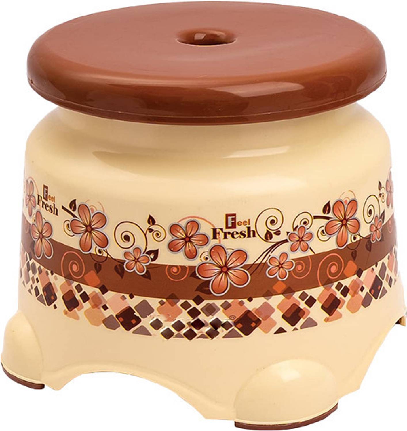 Brantiq Round Medium Size Brown Stool for Bathroom Sitting Bathroom Stool Bathroom Stool