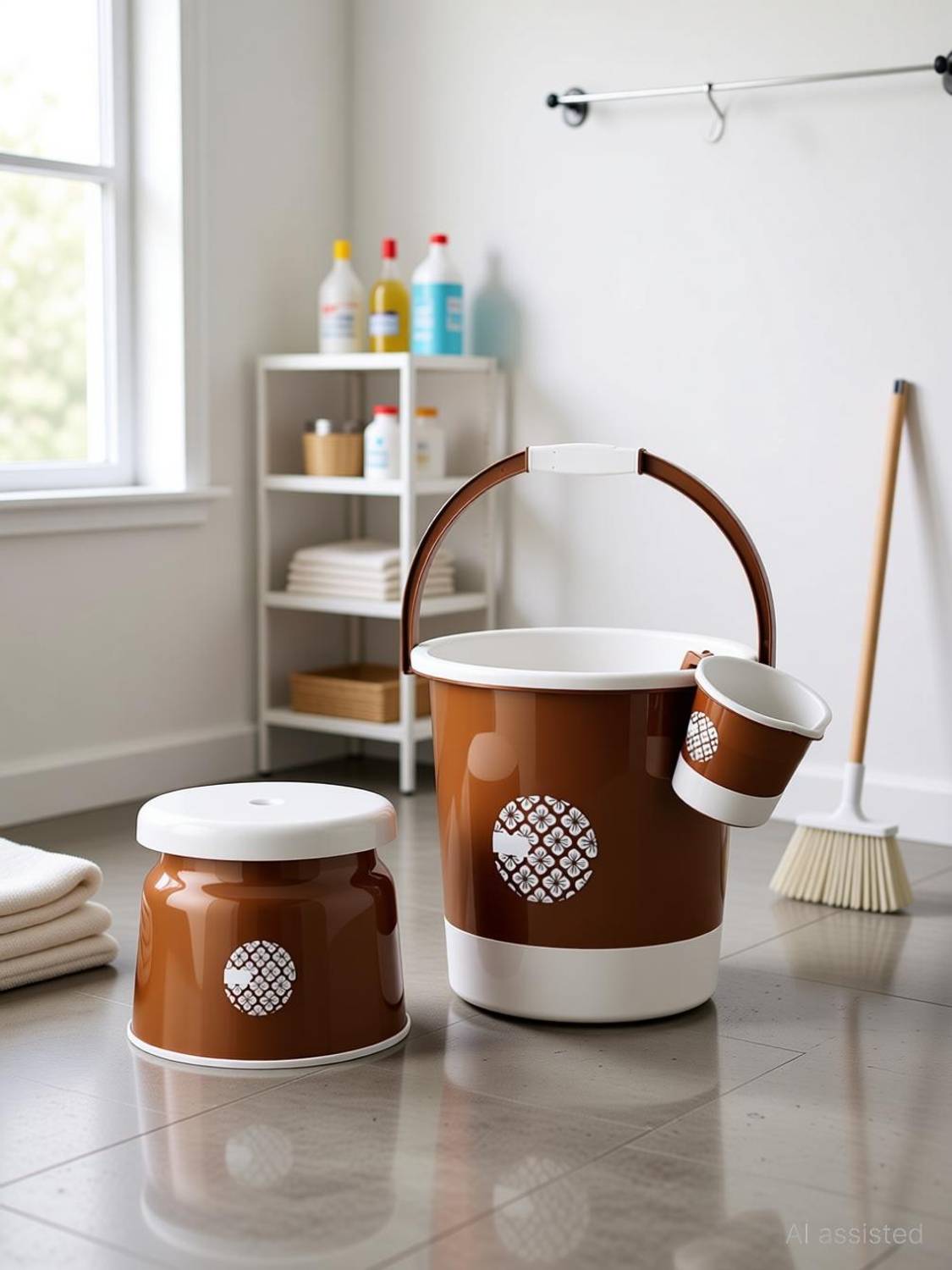 3D METRO SUPER STORE Plastic Jumbo Bucket, Stool & Mug Bathroom Set 3 pcs, Heavy Duty, Large Capacity 24 L Plastic Bucket