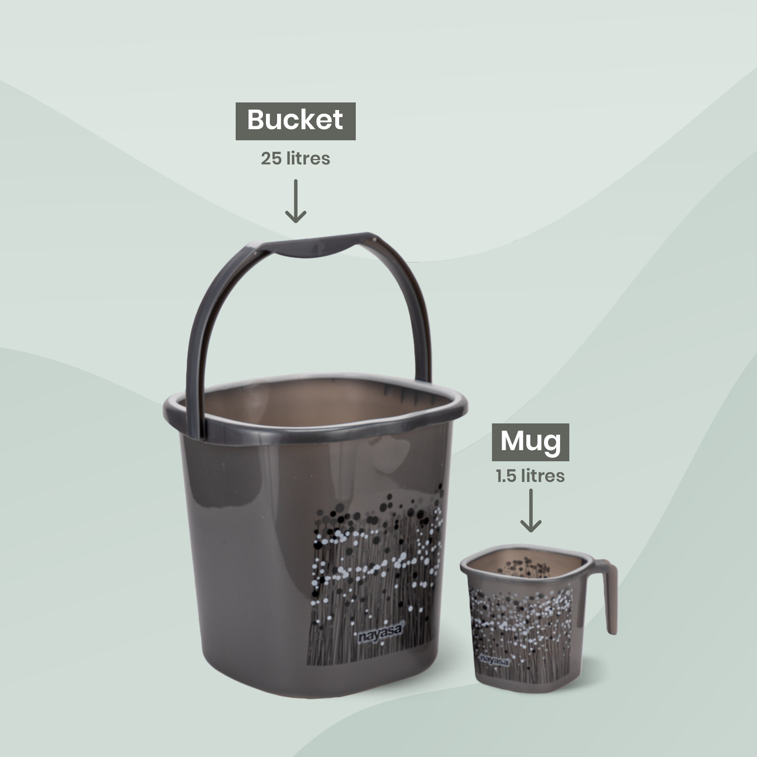 Image of NAYASA Funk Square 2 Pcs Bath Set | Sturdy and Durable | Bkt 25 L+Mug 1.5 L | 25 L Plastic Bucket