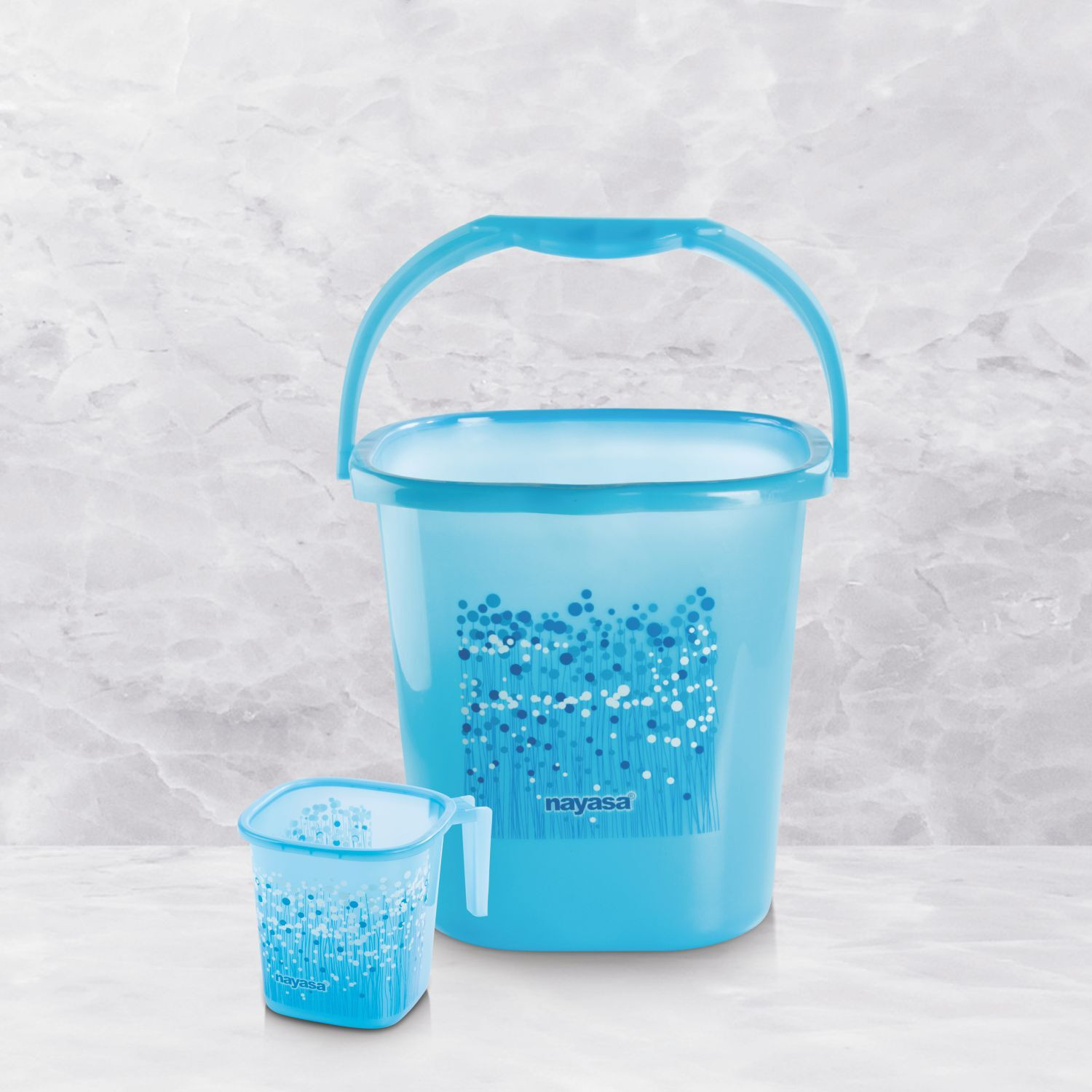 Image of NAYASA Funk Square 2 Pcs Bath Set | Sturdy and Durable | BPA Free | 25 Ltr BKT +1.5 Mug 25 L Plastic Bucket