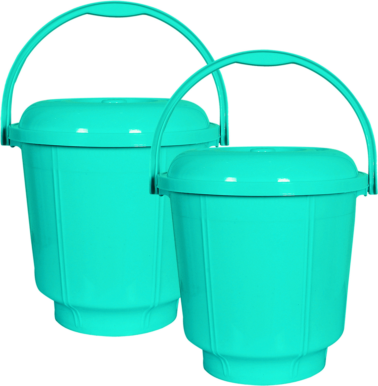 Image of KUBER INDUSTRIES Plastic Strong Bathroom Bucket With Lid And Handle,13 Ltr,Pack of 2 (Mint Green) 13 L Plastic Bucket
