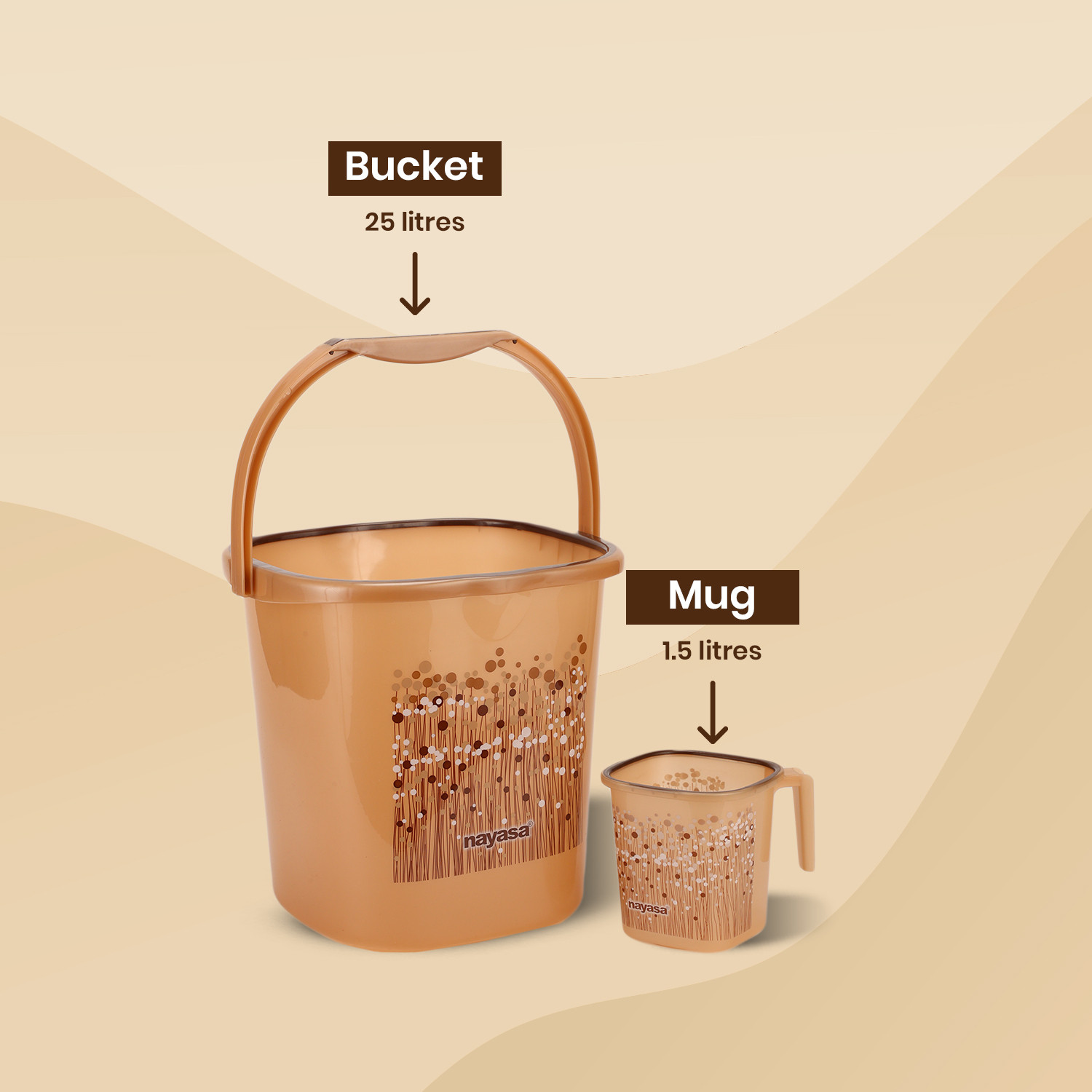 Image of NAYASA Funk Square 2 Pcs Bath Set | Sturdy & Durable | Bkt 25 L+Mug 1.5 | 25 L Plastic Bucket