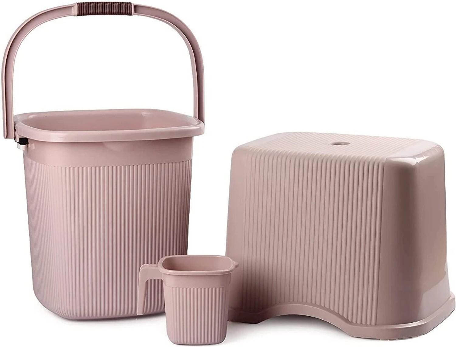 Image of NAYASA Rimmy 3 Pcs Bath Set | Sturdy & Durable | Bkt 25 L+Mug 1.5+Stool Medium | 25 L Plastic Bucket