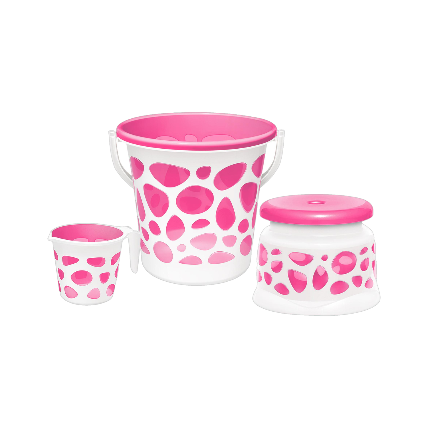 Image of MILTON Duplex Spa 3 Piece Set, Pink | 20 Ltrs Bucket, Mug & Stool | Bathroom Accessory 20 L Plastic Bucket