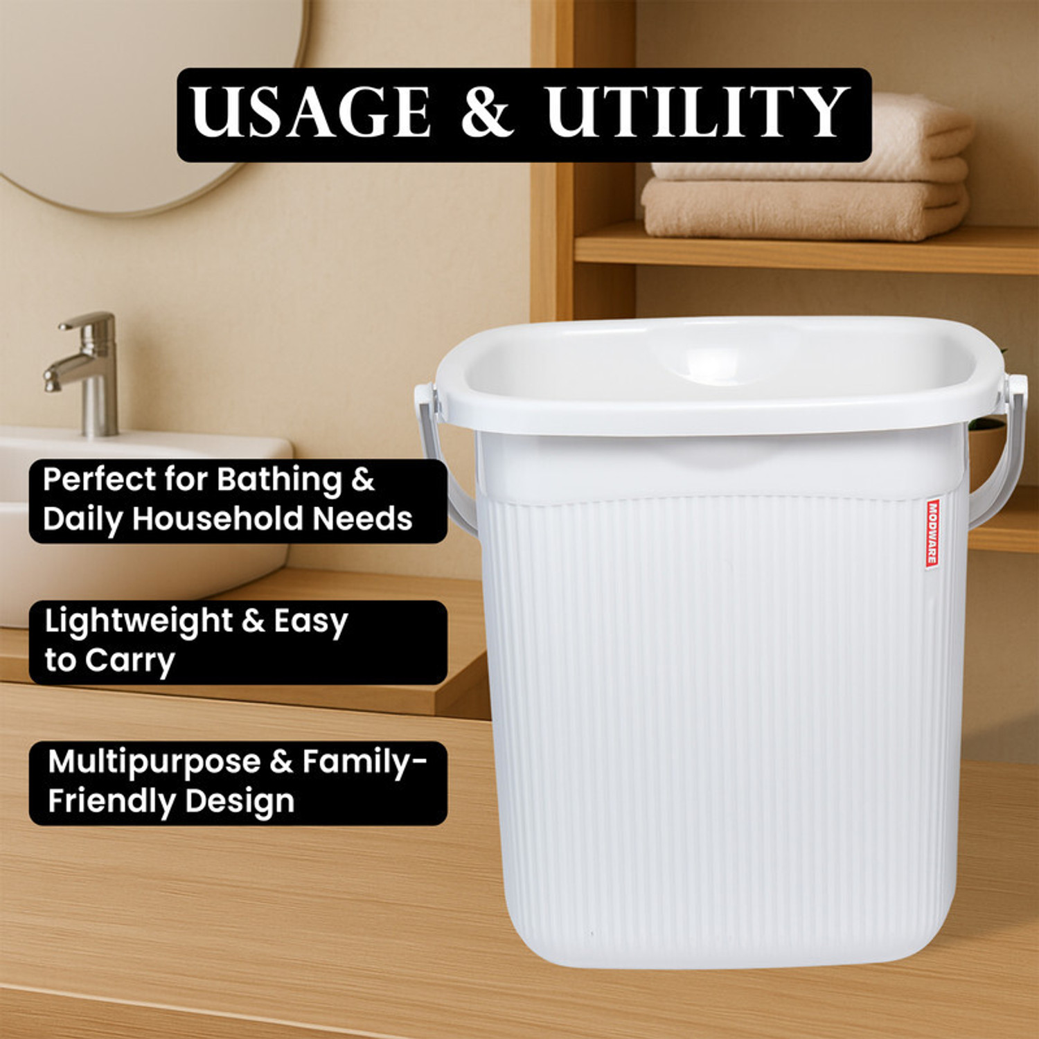 Image of MODWARE MODWARE 2 Bucket with 2 Mug Set , Polypropylene, Premium Quality Bucket Set 18 L 18 L Polypropylene Bucket