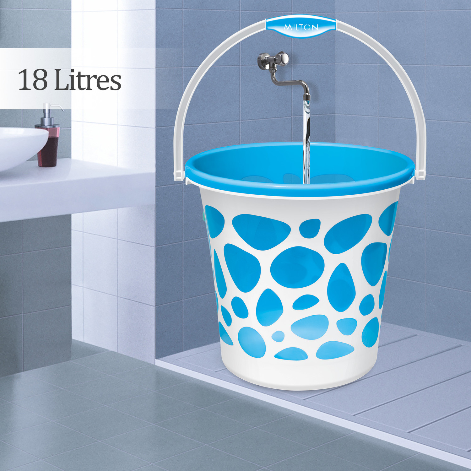 Image of MILTON Duplex Plastic Bucket With Handle, Blue 18 L Plastic Bucket
