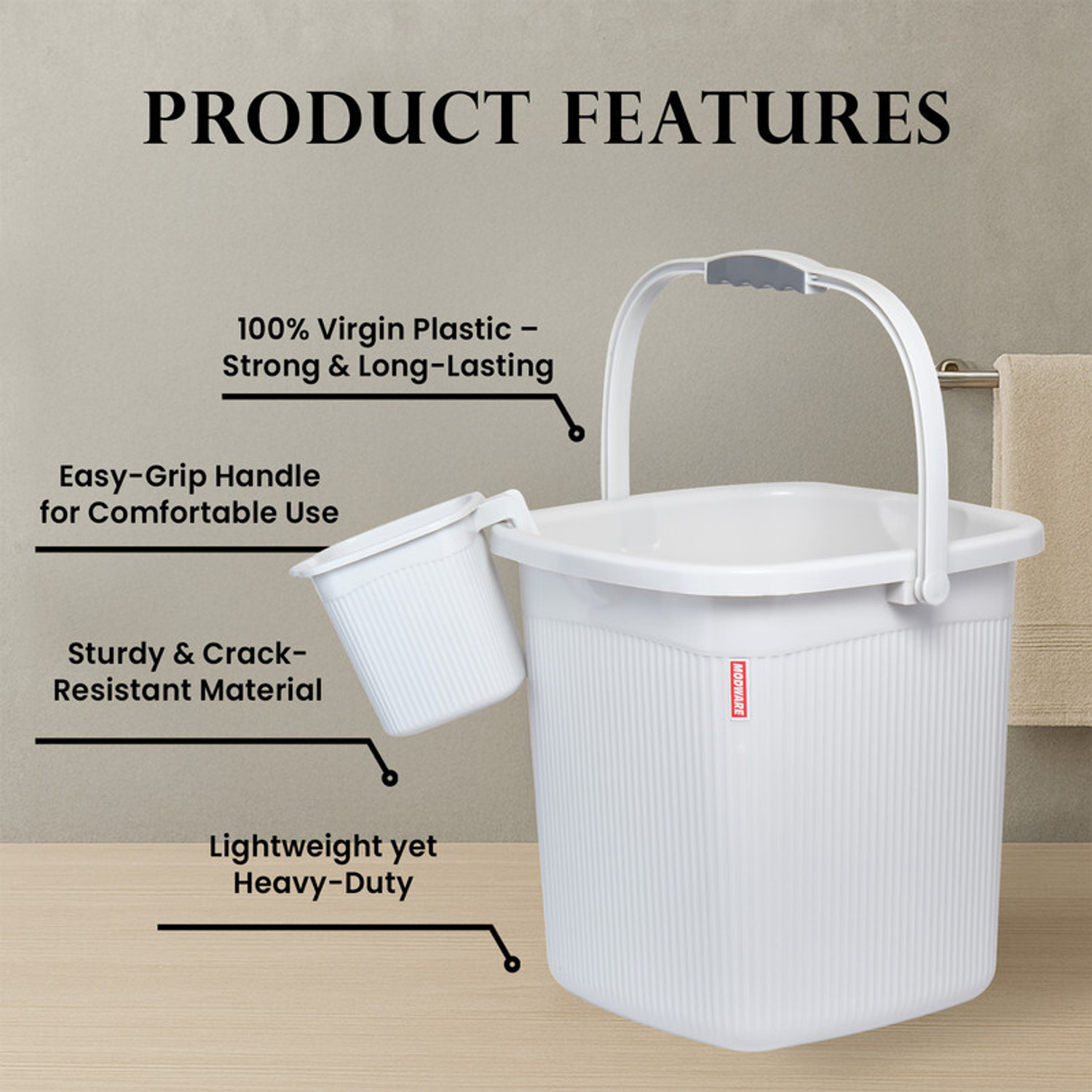 Image of MODWARE MODWARE 2 Bucket with 2 Mug Set , Polypropylene, Premium Quality Bucket Set 18 L 18 L Polypropylene Bucket