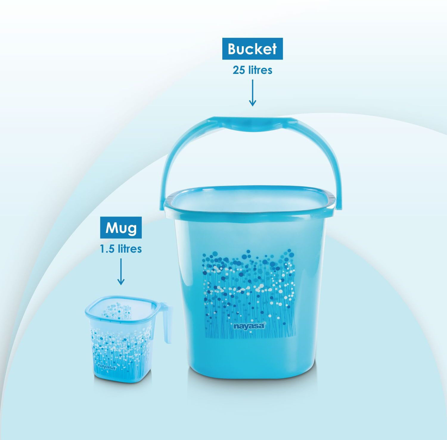Image of NAYASA Funk Square 2 Pcs Bath Set | Sturdy and Durable | BPA Free | 25 Ltr BKT +1.5 Mug 25 L Plastic Bucket
