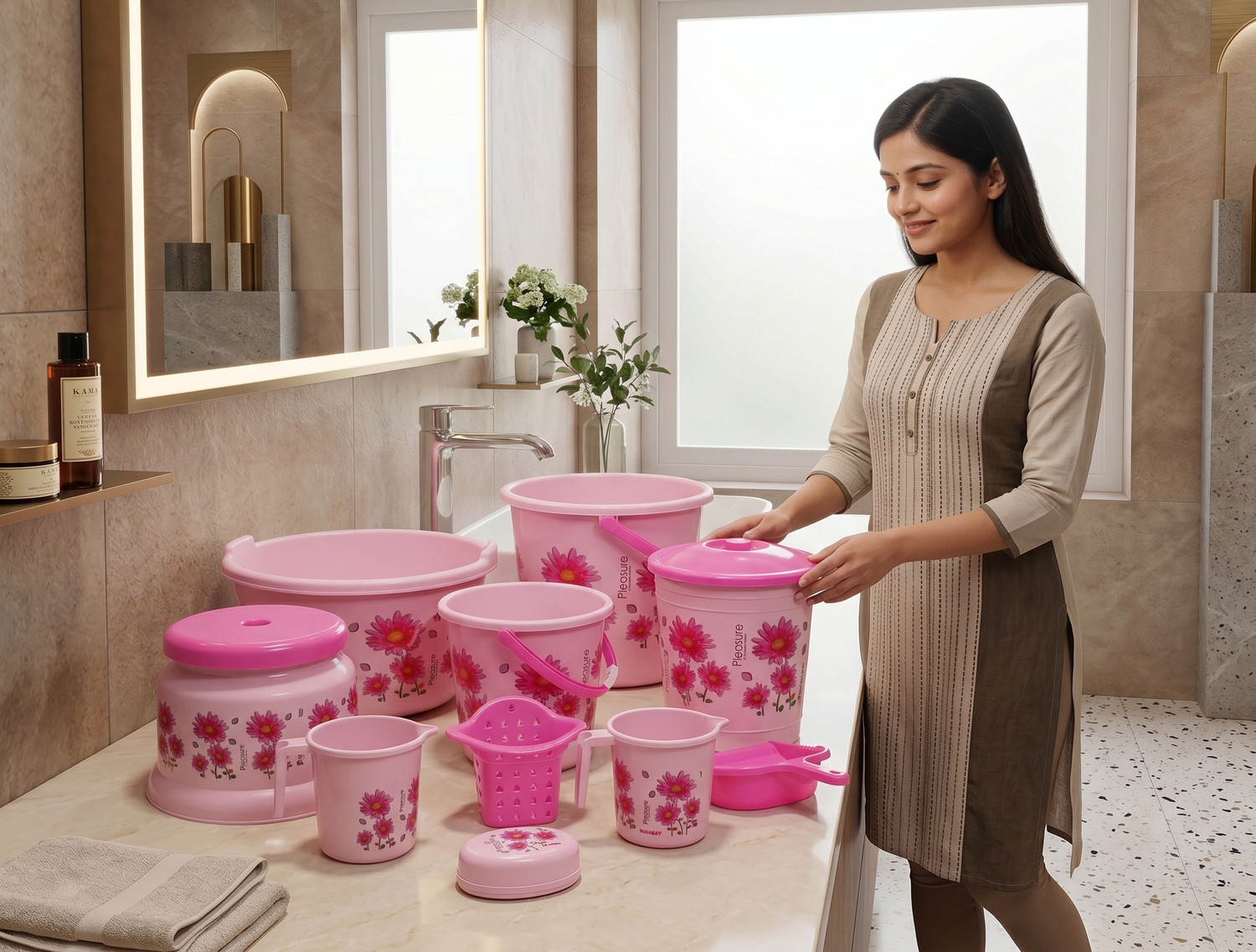 Image of himalay thermoplast 10 Pcs Bucket Set / Bucket for Bathroom / Bucket / Bathroom Bucket Set / 20 L Plastic Bucket