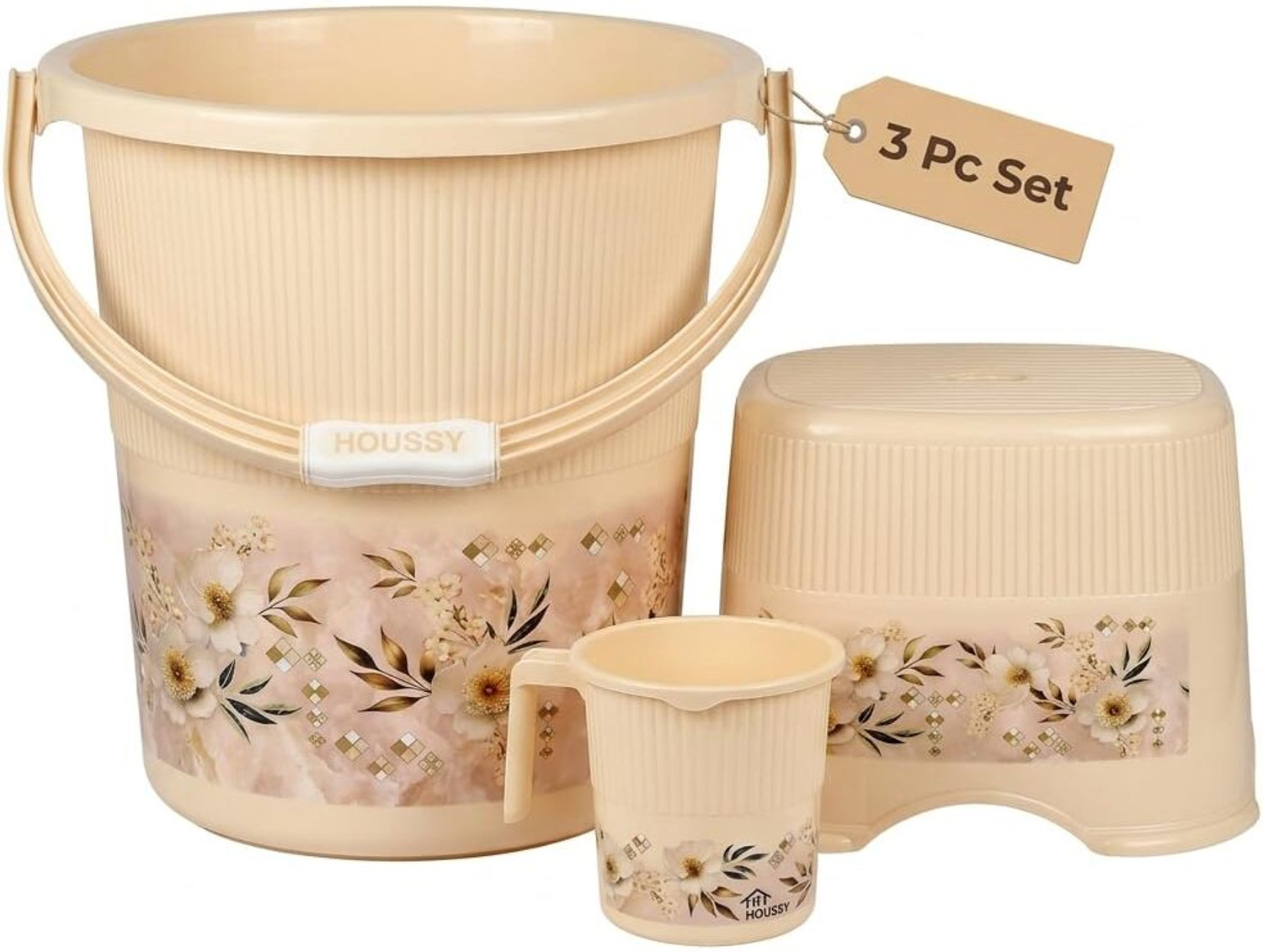 Image of Smartslide Bathroom set of 3 Bucket, Stool, Tumbler 18 L Plastic Bucket