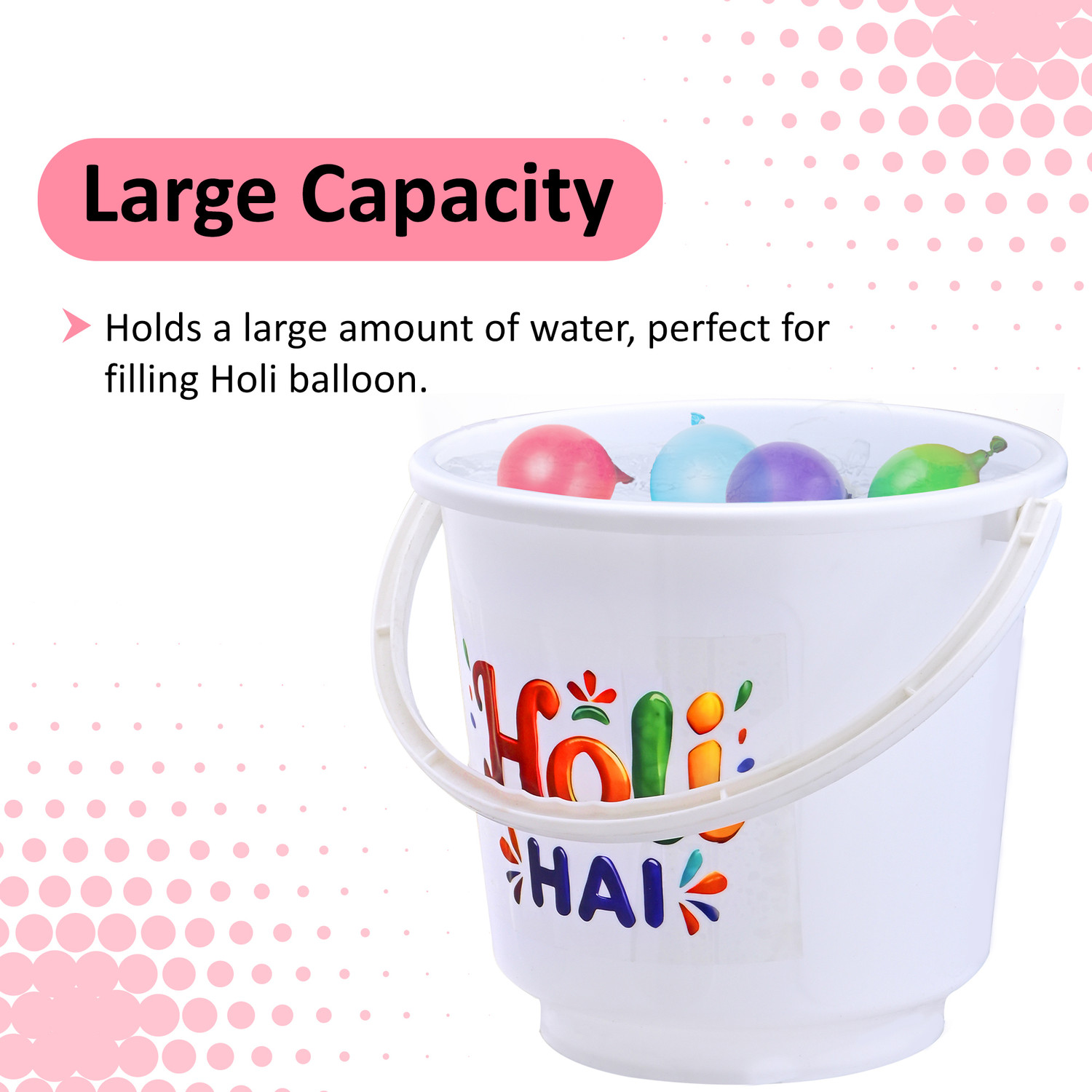 Image of KUBER INDUSTRIES 13 Ltr Pichkari Water Bucket for Holi | Holi Hai Printed | White 13 L Plastic Bucket