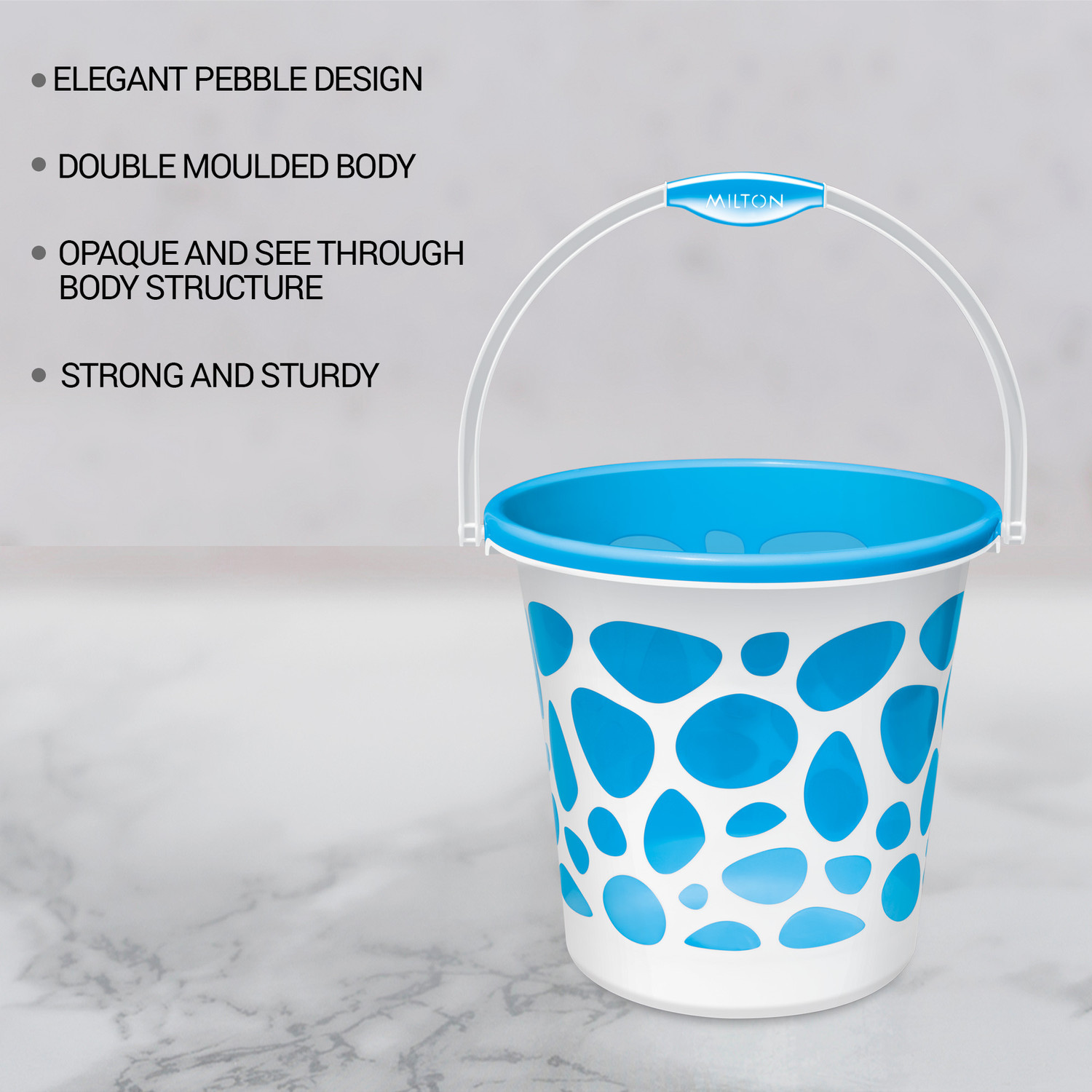 Image of MILTON Duplex Plastic Bucket With Handle, Blue 18 L Plastic Bucket