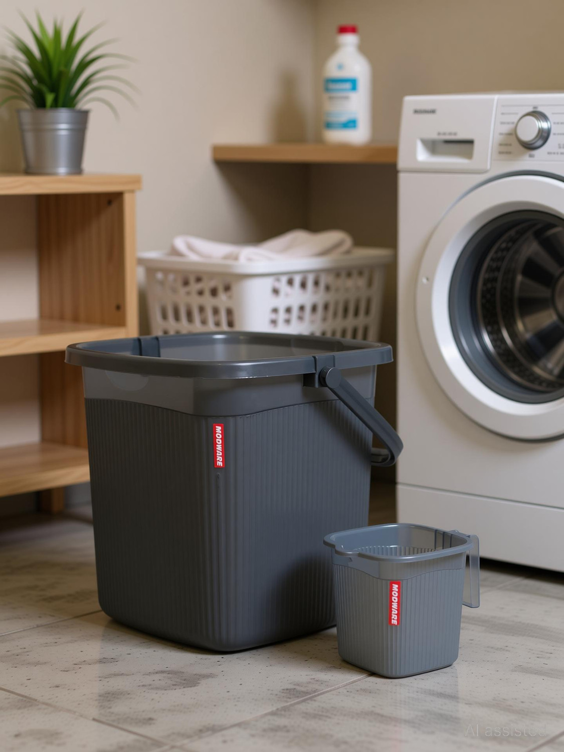 Image of MODWARE Grey Plastic Bucket, Mug Set Durable Lightweight Premium Quality Bathroom Set 18 L Polypropylene Bucket