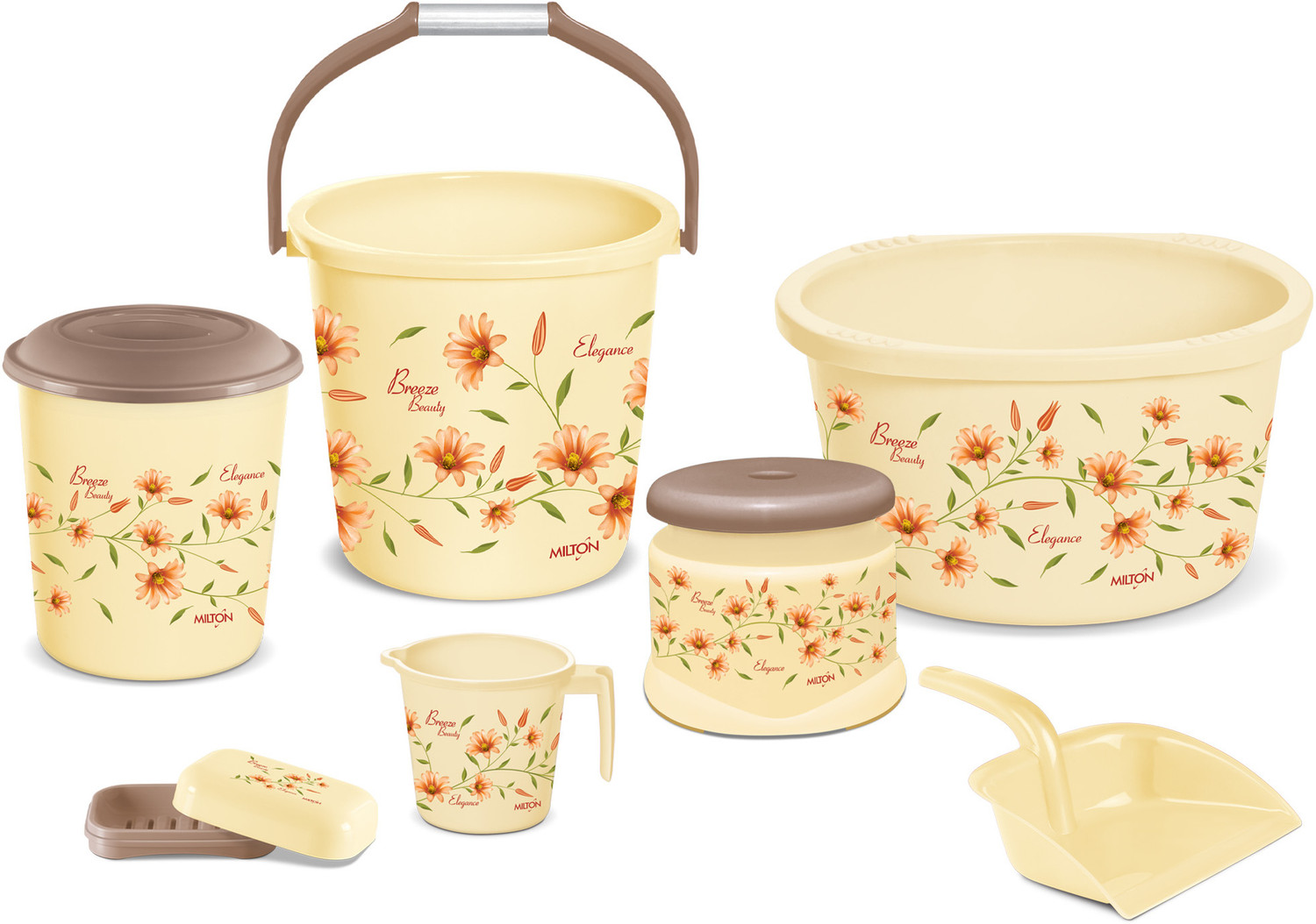 Image of MILTON Elegance Waste Paper Plastic Bath Set of 7 , Elegance 18 L Plastic Bucket