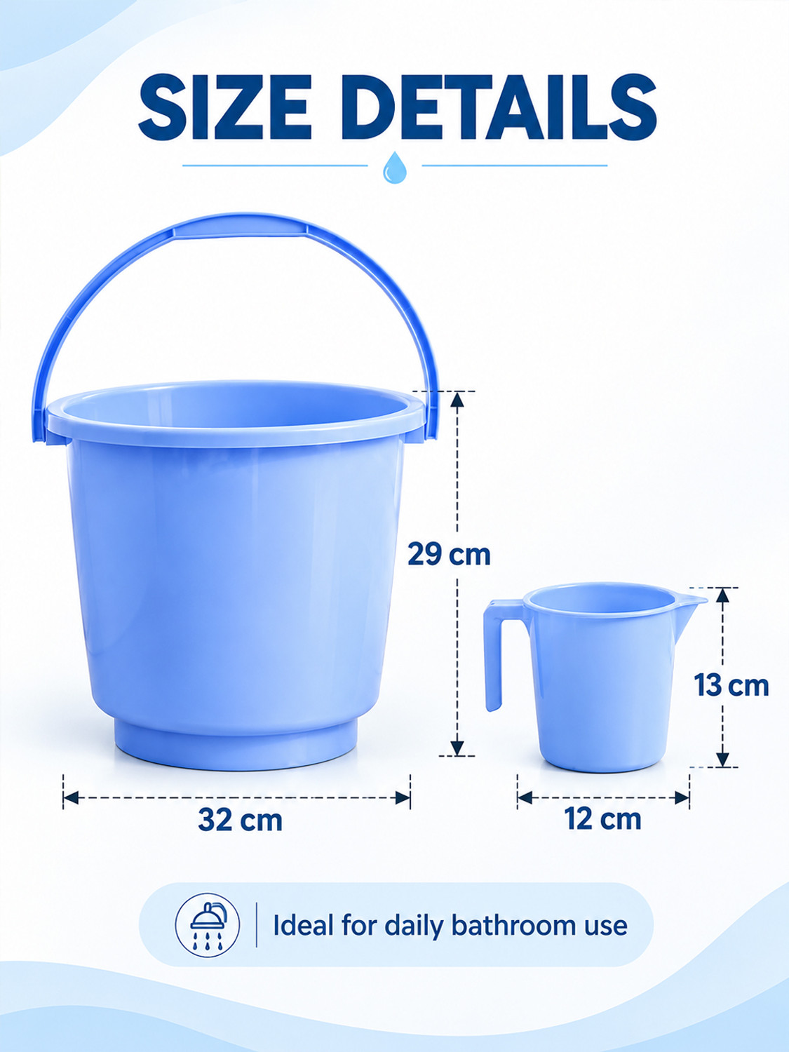 Image of HOMESTIC 2 Pieces Plastic Bathroom Bucket & Mug Set (Blue) 16 L Plastic Bucket (Blue)