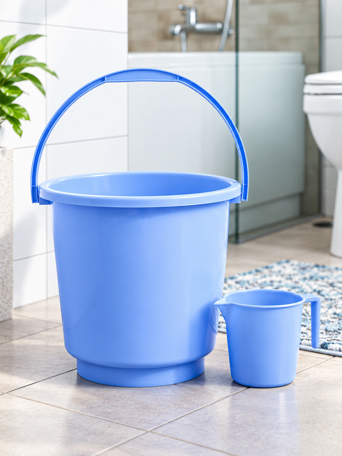 Image of HOMESTIC 2 Pieces Plastic Bathroom Bucket & Mug Set (Blue) 16 L Plastic Bucket (Blue)
