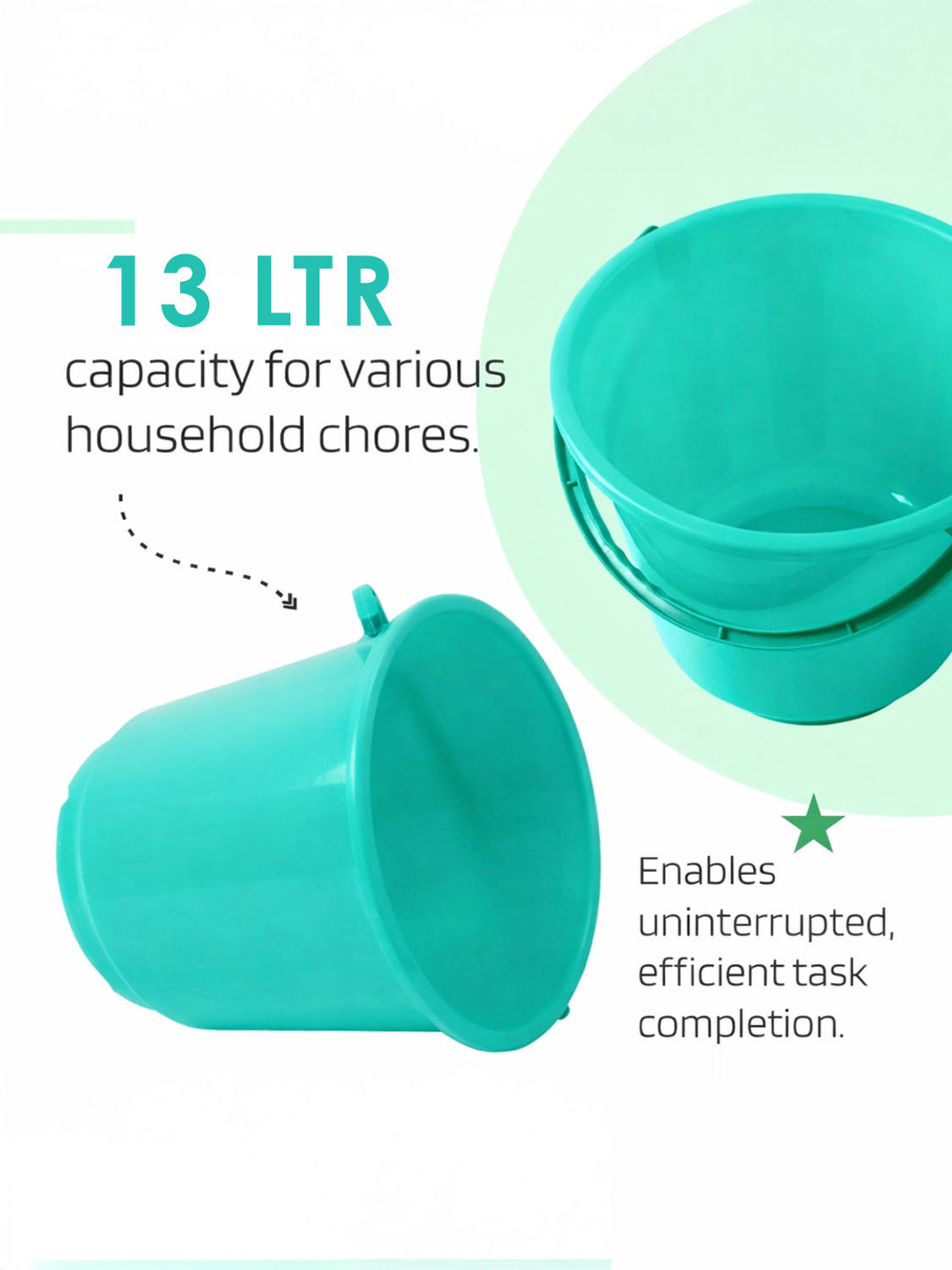 Image of KUBER INDUSTRIES Durable Strong Bathroom Bucket With Lid And Handle (Mint Green) 13 L Plastic Bucket
