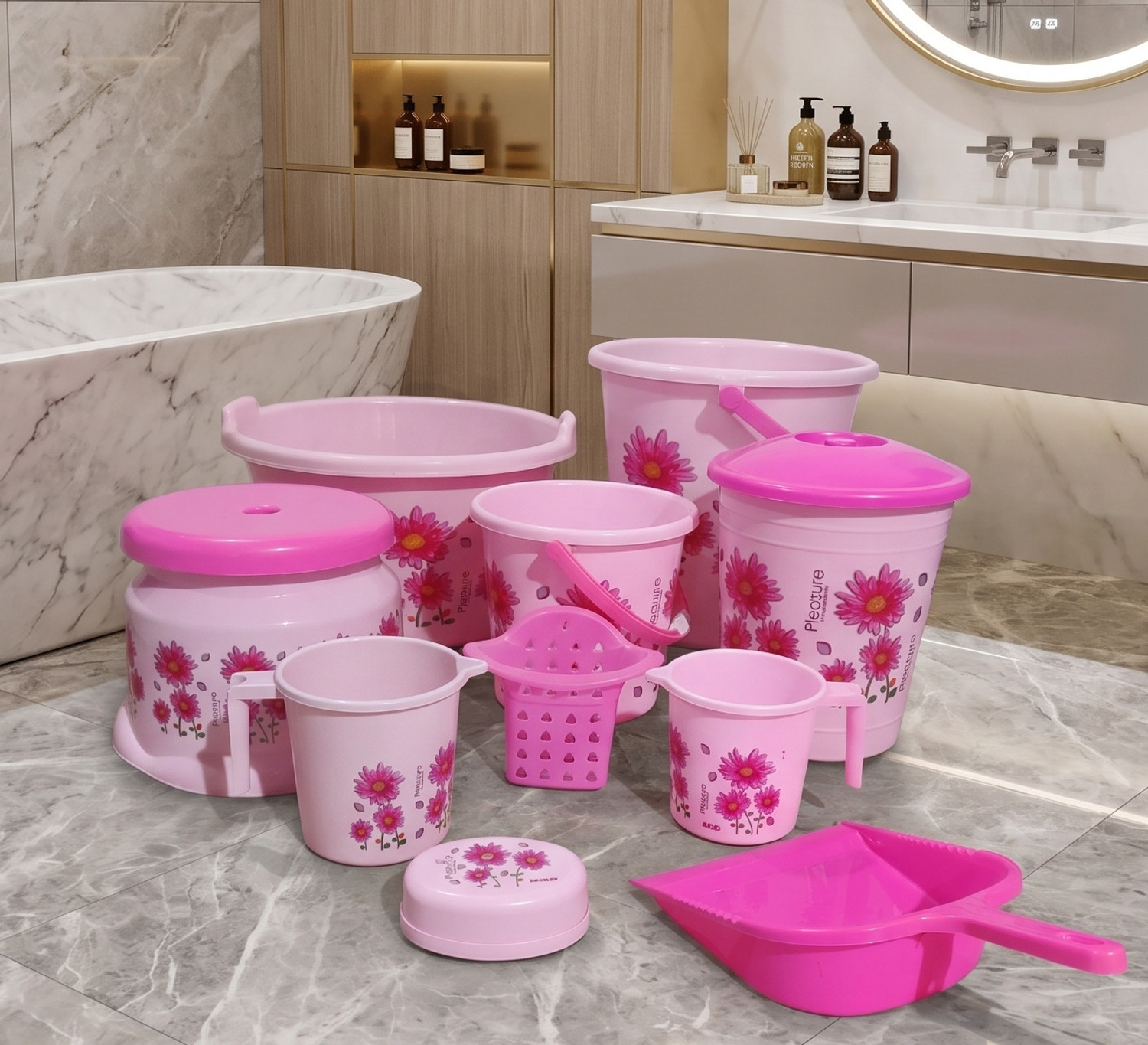 Image of himalay thermoplast 10 Pcs Bucket Set / Bucket for Bathroom / Bucket / Bathroom Bucket Set / 20 L Plastic Bucket