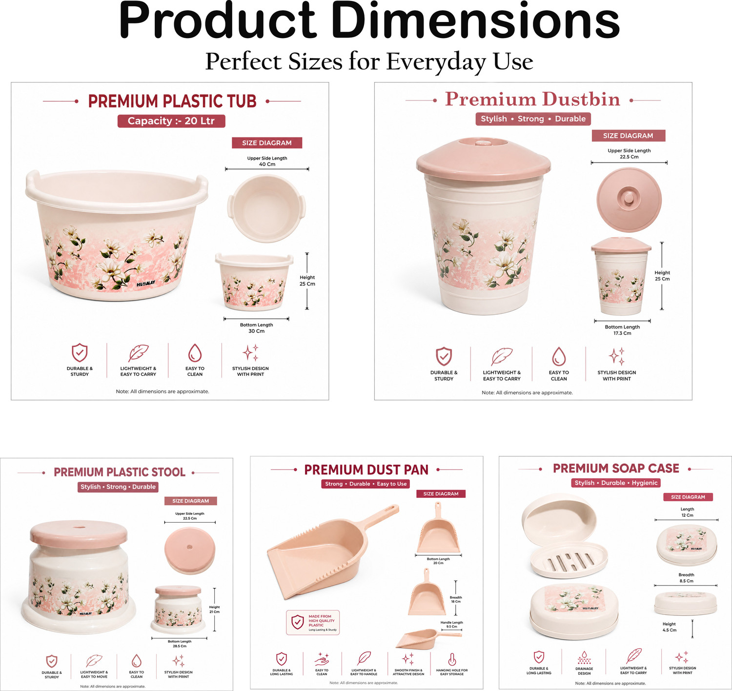 Image of ZOOQ 10 Pcs Baby Pink Color Bath Set | Bucket for Bathroom | Bathroom Bucket Set | 20 L Plastic Bucket (Pink)