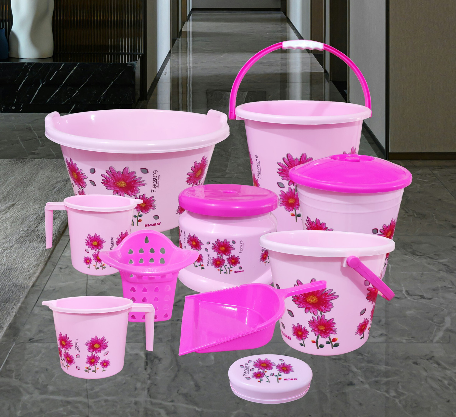 Image of himalay thermoplast 10 Pcs Bucket Set / Bucket for Bathroom / Bucket / Bathroom Bucket Set / 20 L Plastic Bucket