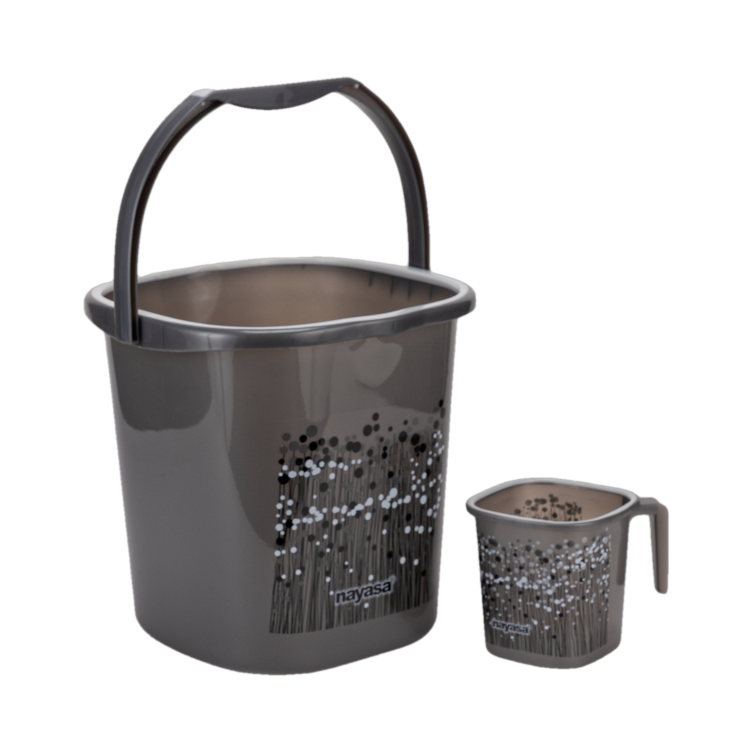 Image of NAYASA Funk Square 2 Pcs Bathroom Set | Strong and Durable | BPA Free | 18 Ltr Bkt + 1.5 Mug Plastic Bucket (Grey)