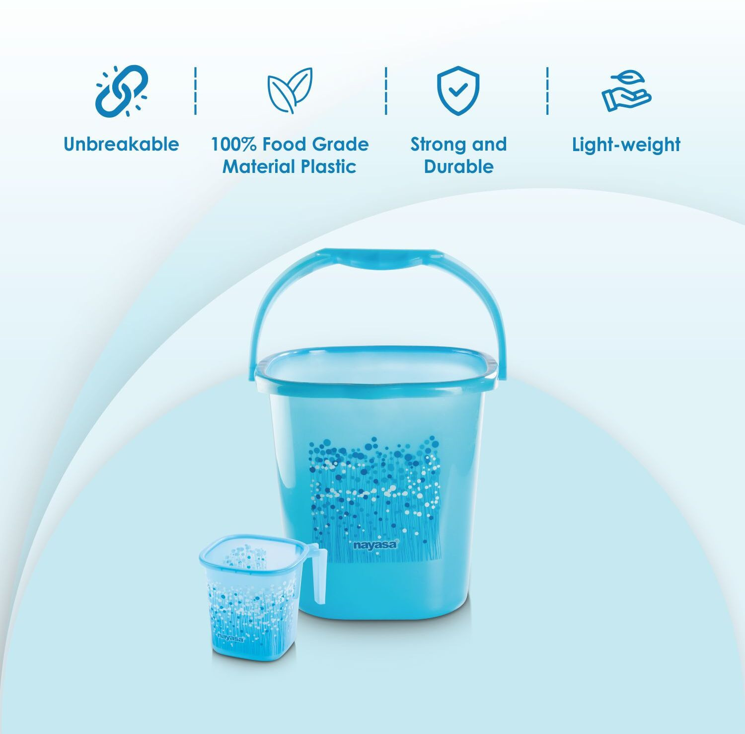 Image of NAYASA Funk Square 2 Pcs Bath Set | Sturdy and Durable | BPA Free | 25 Ltr BKT +1.5 Mug 25 L Plastic Bucket