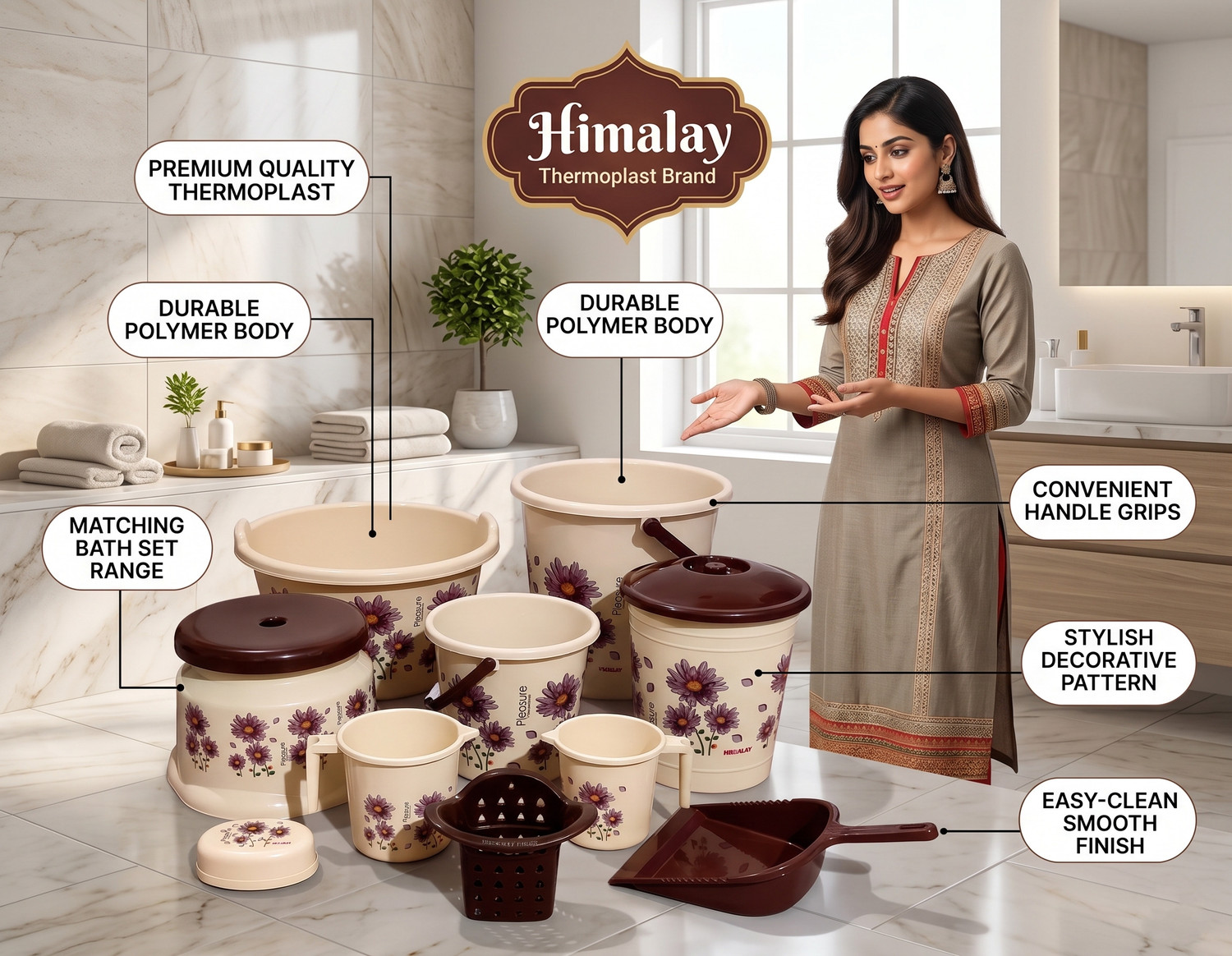 Image of himalay thermoplast Bathroom Set Combo With 20L Bucket and Accessories Plastic Bucket Set - 20 L 20 L Plastic Bucket