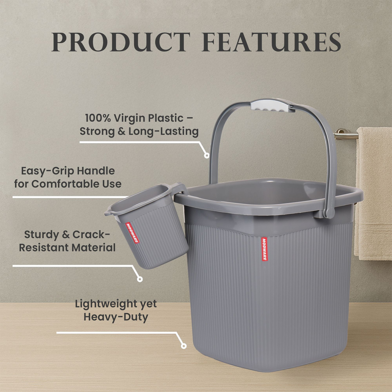 Image of MODWARE Square Bucket Set 18 L Plastic Bucket